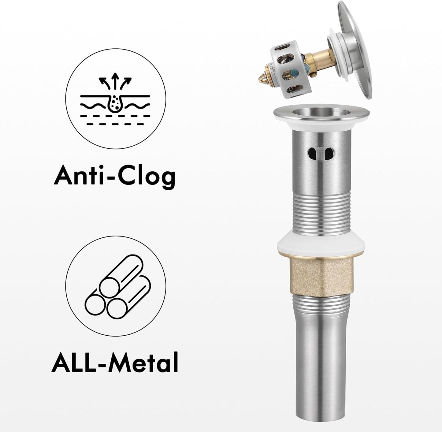 KES Bathroom Faucet Single Hole & Bathroom Sink Drain with Overflow, cUPC Certified Vanity Faucet Brushed Stainless Steel, L3156ALFF12-BS-C1