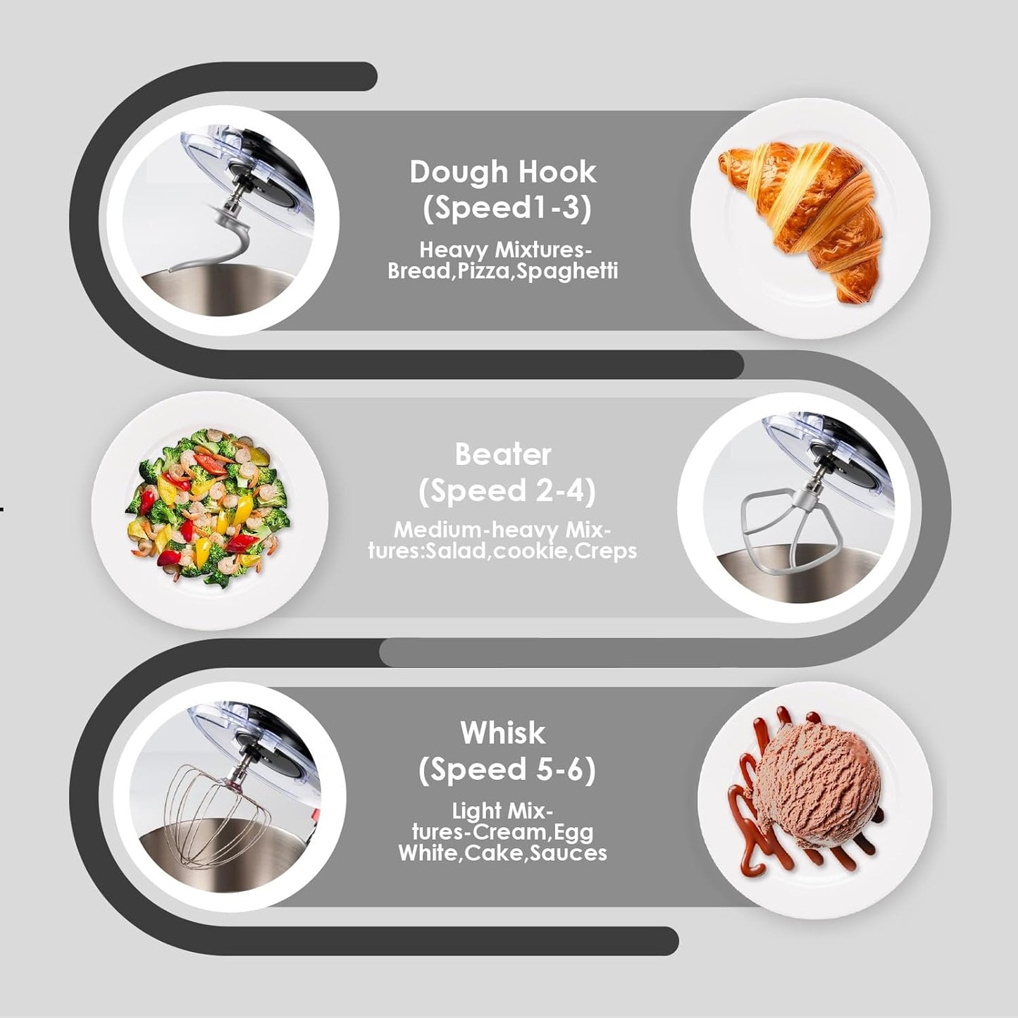 Kitchen in the box Stand Mixer, 900W 8.5QT Kitchen Electric Mixer, 6-Speed Large Capacity Food Mixer for Home Cooks with Egg Whisk, Dough Hook & Flat Beater (Black)