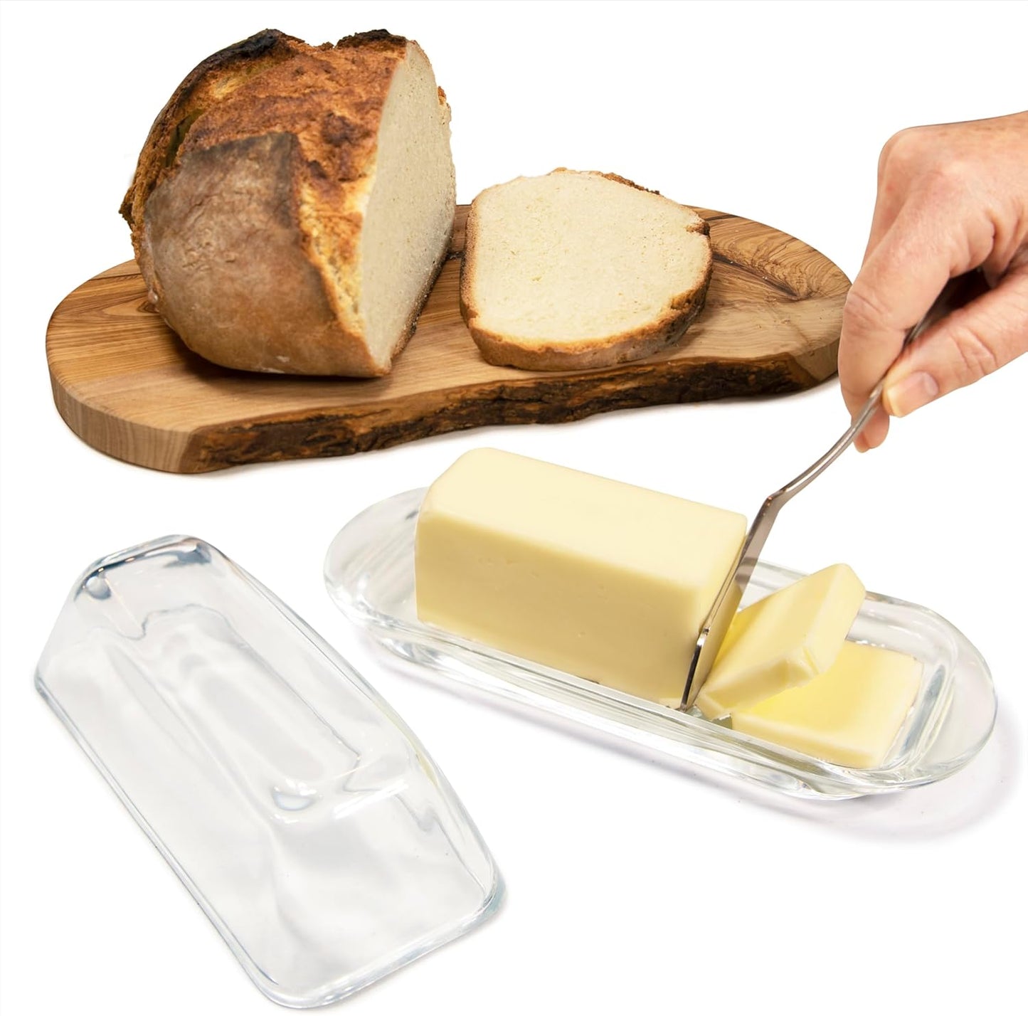 Kangaroo Decorative Clear Glass Butter Dish with Lid for Countertop & Refrigerator - Crystal Covered Butter Tray Storage Container Holder for Counter & Fridge - Best Small Dish Flip Top Lid BPA FREE