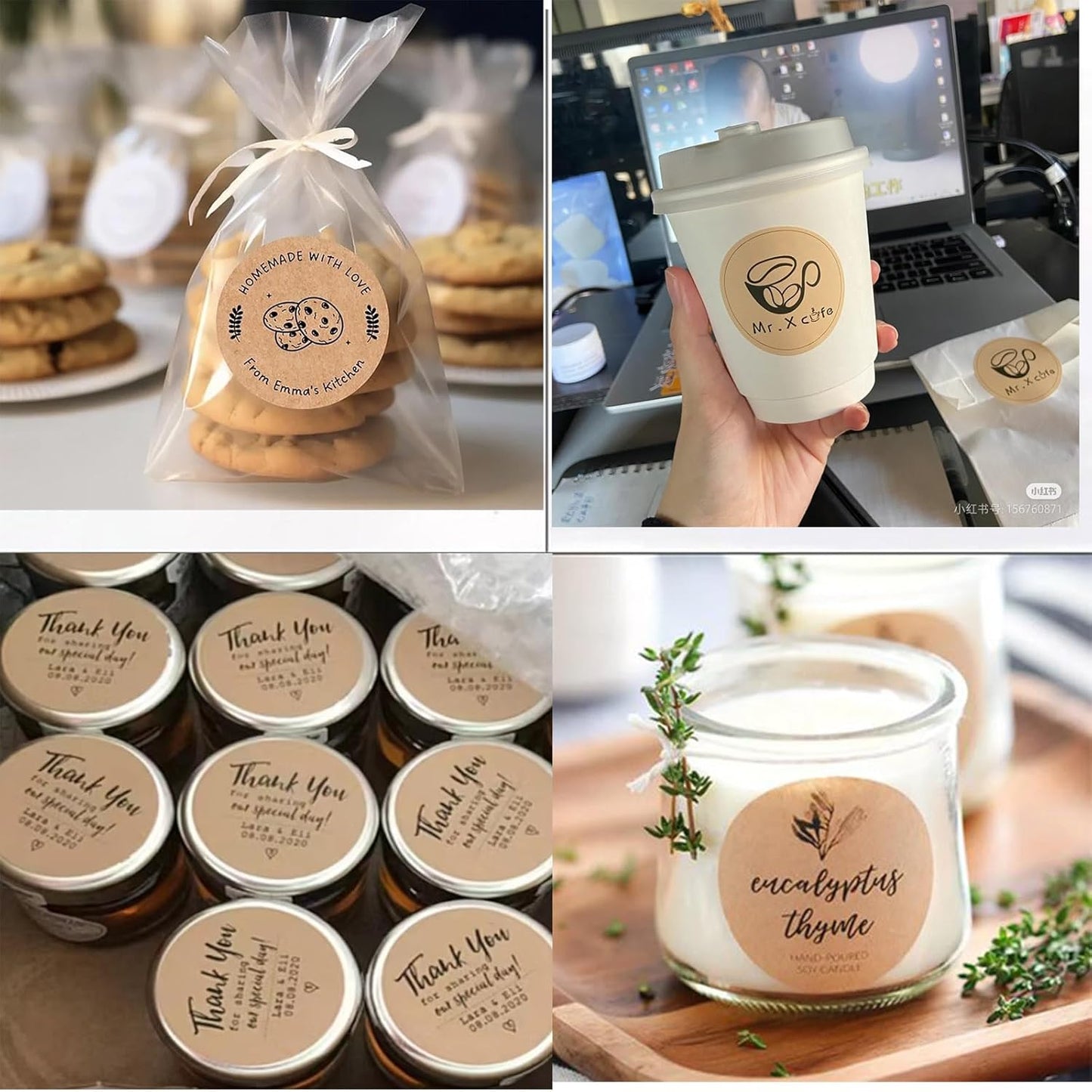 Custom Stickers Kraft Paper Labels Personalized Withe Text, Business Logo Customized Food Jars Labels Bakery Label Sticker Package Favor Canning Circle 100pcs (Style 4)