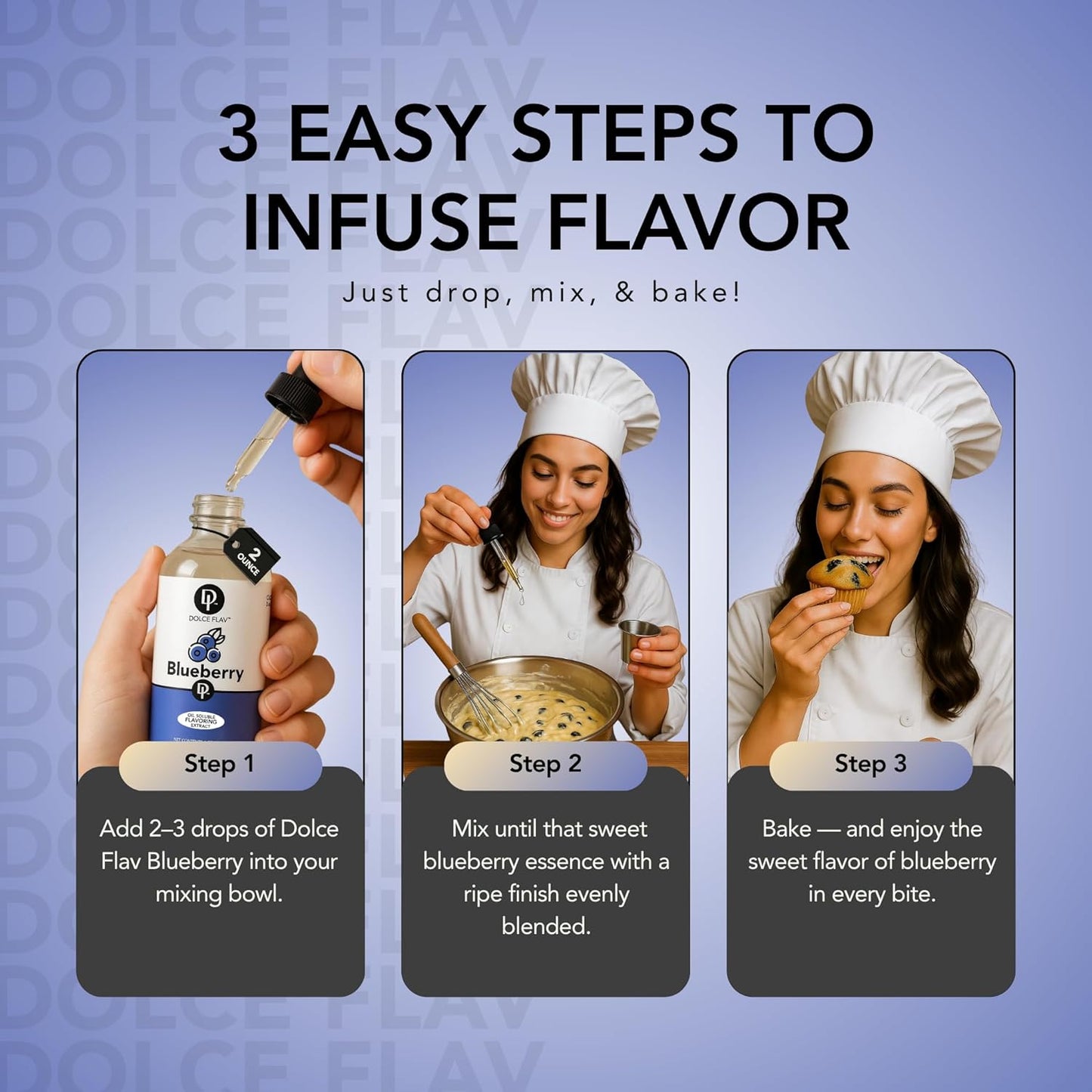 Dolce Flav Blueberry Extract – 2 Ounce Oil-Soluble Kosher, Sugar-Free, Concentrated Ripe Blueberry Flavoring for Baking, Chocolates & Desserts, Includes Measured Dropper