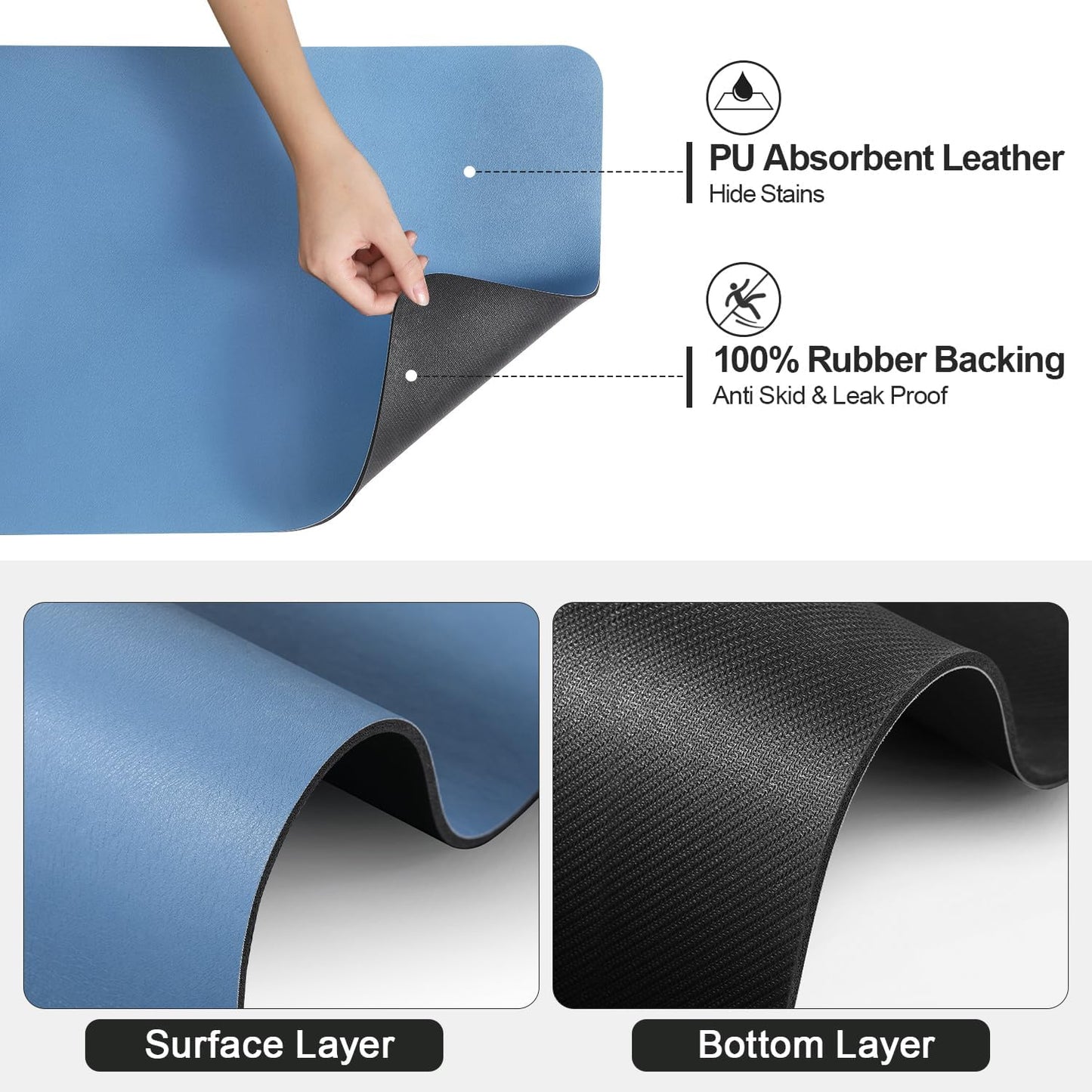 Dish Drying Mat for Kitchen Counter | Coffee Bar Mat for Countertops | Heat Resistant Drainer Mat with Non-slip Rubber Backed | Hide Stain Kitchen Absorbent Draining Mat | Blue 16"x20"