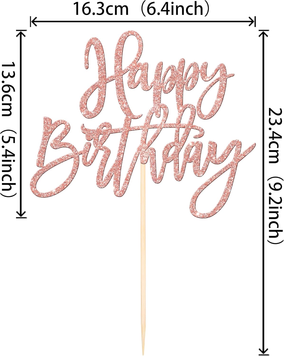 ZHUOWEISM 1 PCS Happy Birthday Cake Topper Glitter Happy Birthday Cake Pick for Celebrating Happy Birthday Anniversary Theme Party Cake Decorations Supplies Rose Gold