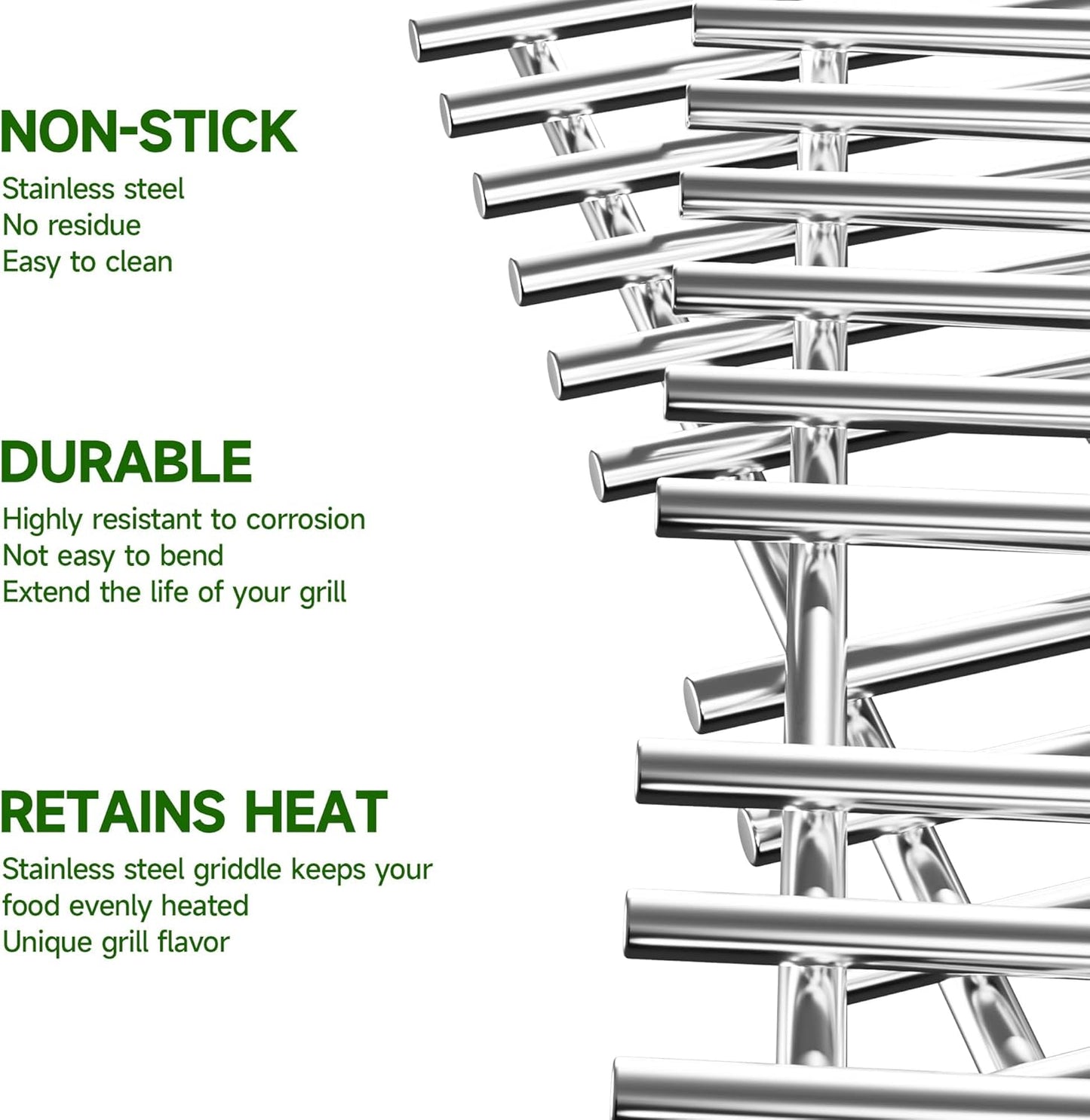 15" Stainless Steel Cooking Grate for Weber Spirit 200 Series, Spirit E/S 200 & 210 with Side Control Panel, Spirit 500, Genesis Silver A, Grill Grate Replacement for Weber 7522 7523 7521 65904 65905