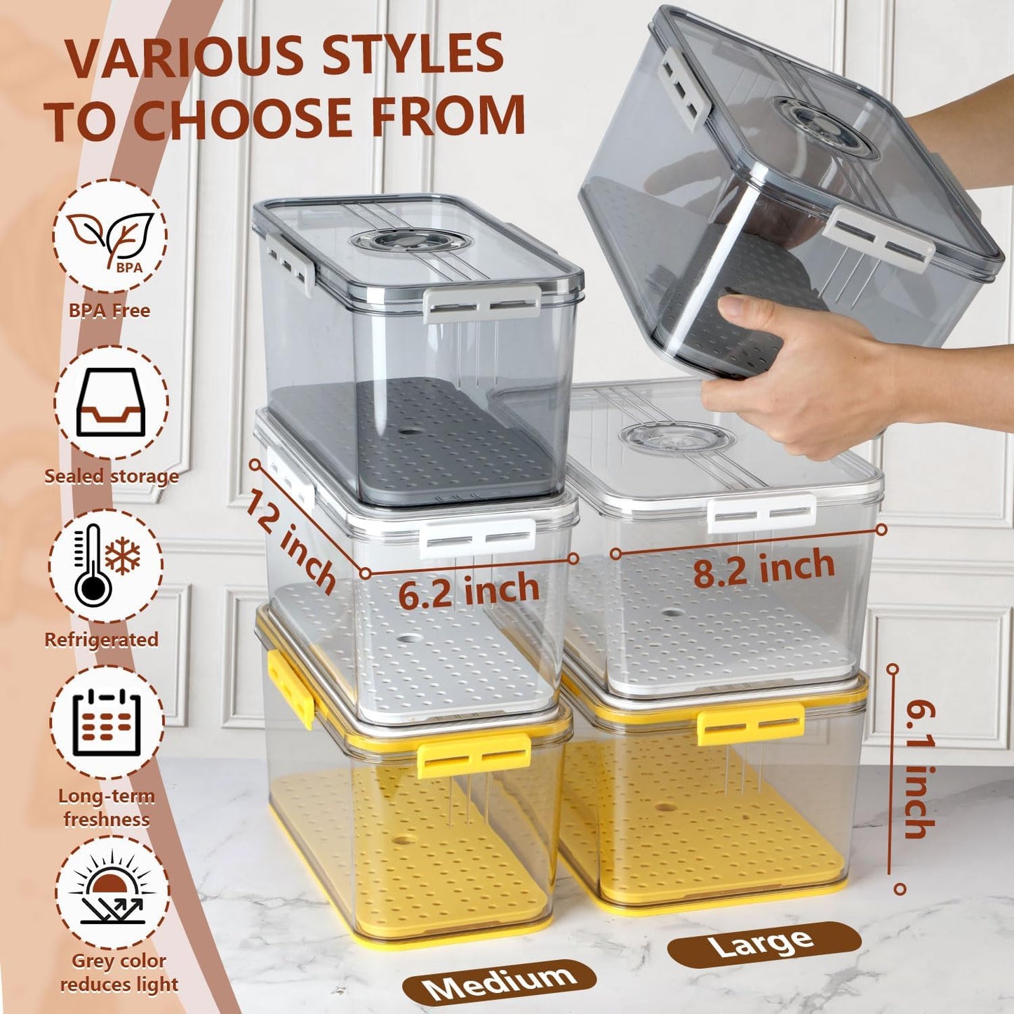 Airtight Bread Box - Clear Plastic Bread Keeper, Fresh Storage for Kitchen Countertop, Large Yellow