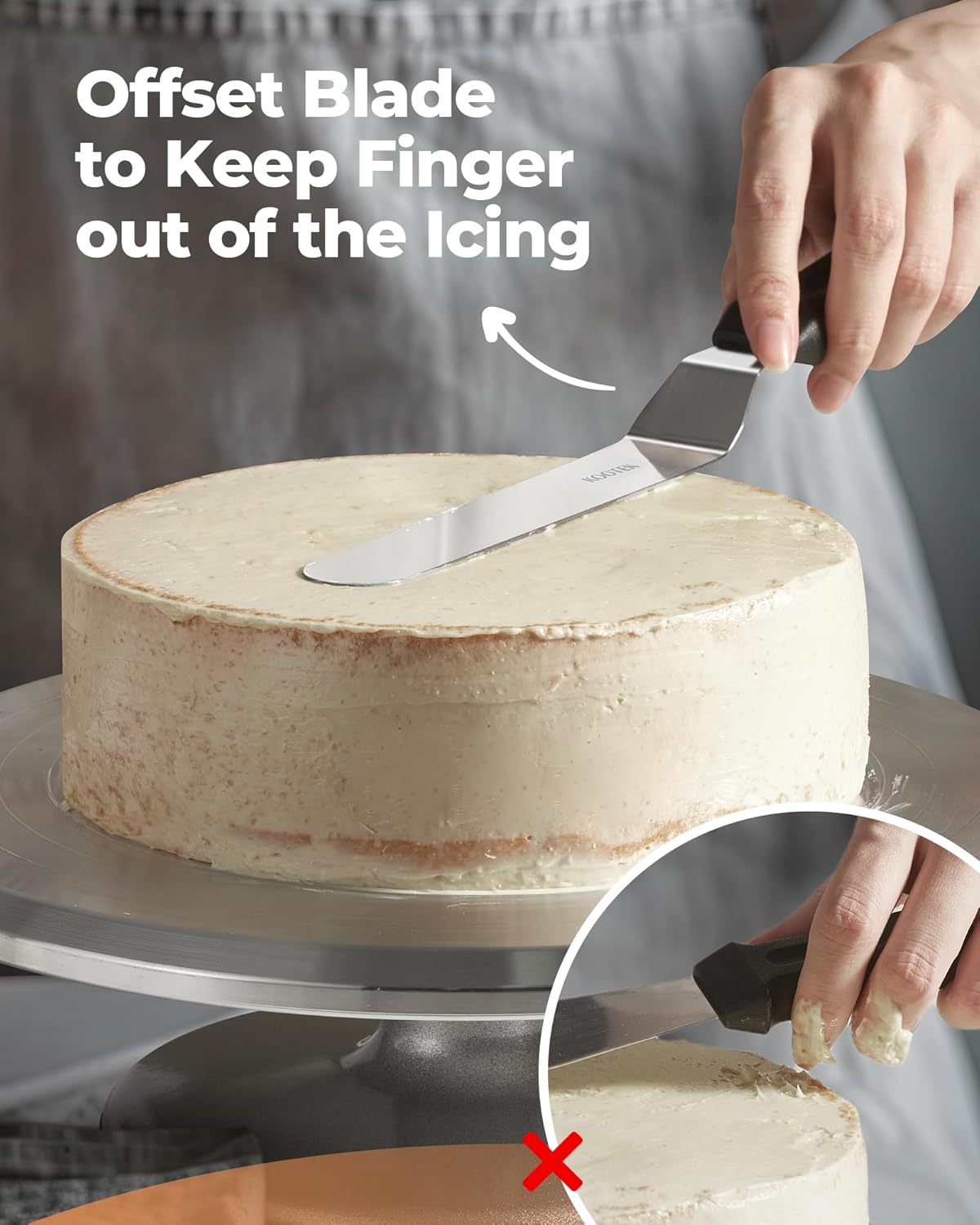 Kootek Angled Icing Spatula Set with 6", 8" & 10" Blade, Stainless Steel Offset Spatula Frosting Smoother Cake Spatulas for Cake Decorating, Baking