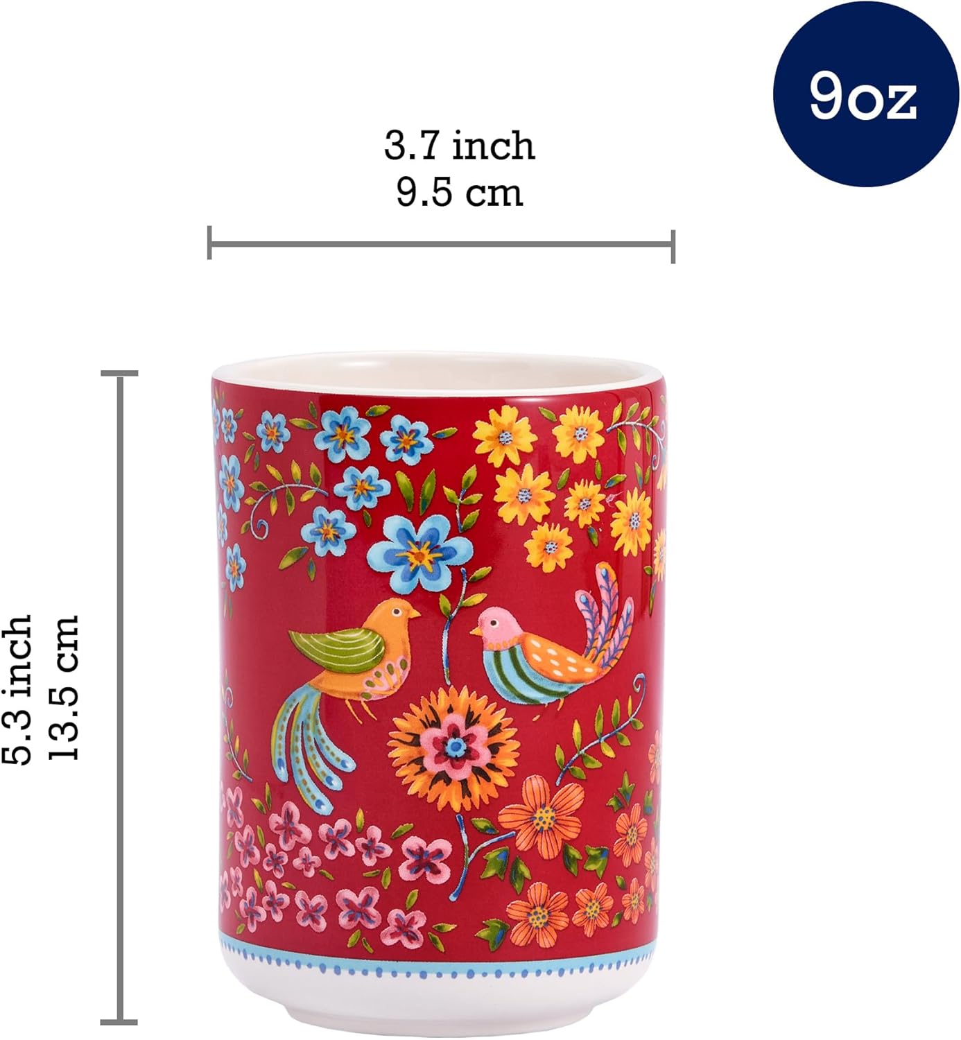 Bico Red Spring Bird Ceramic Utensil Holder Set of 2, Ceramic Kitchen Utensil Crocks for Countertop, Large Cooking Tool Holder Counter Decor, Spatula Organizer