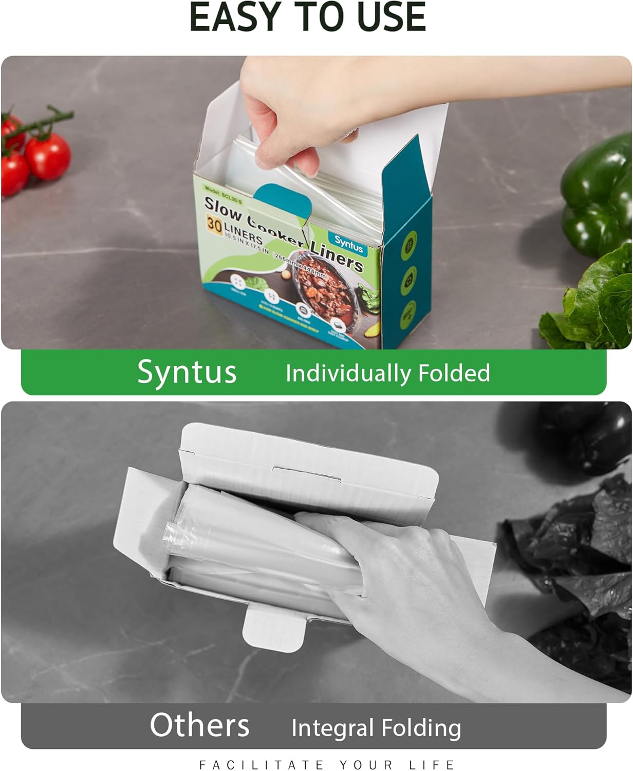 Syntus Slow Cooker Liners, 60 Count Cooking Bags Small Size Disposable Pot Liners Plastic Bags, Fit 1QT to 3QT for Slow Cooker Cooking Trays, 10.5"x 17.5", 60 Liners