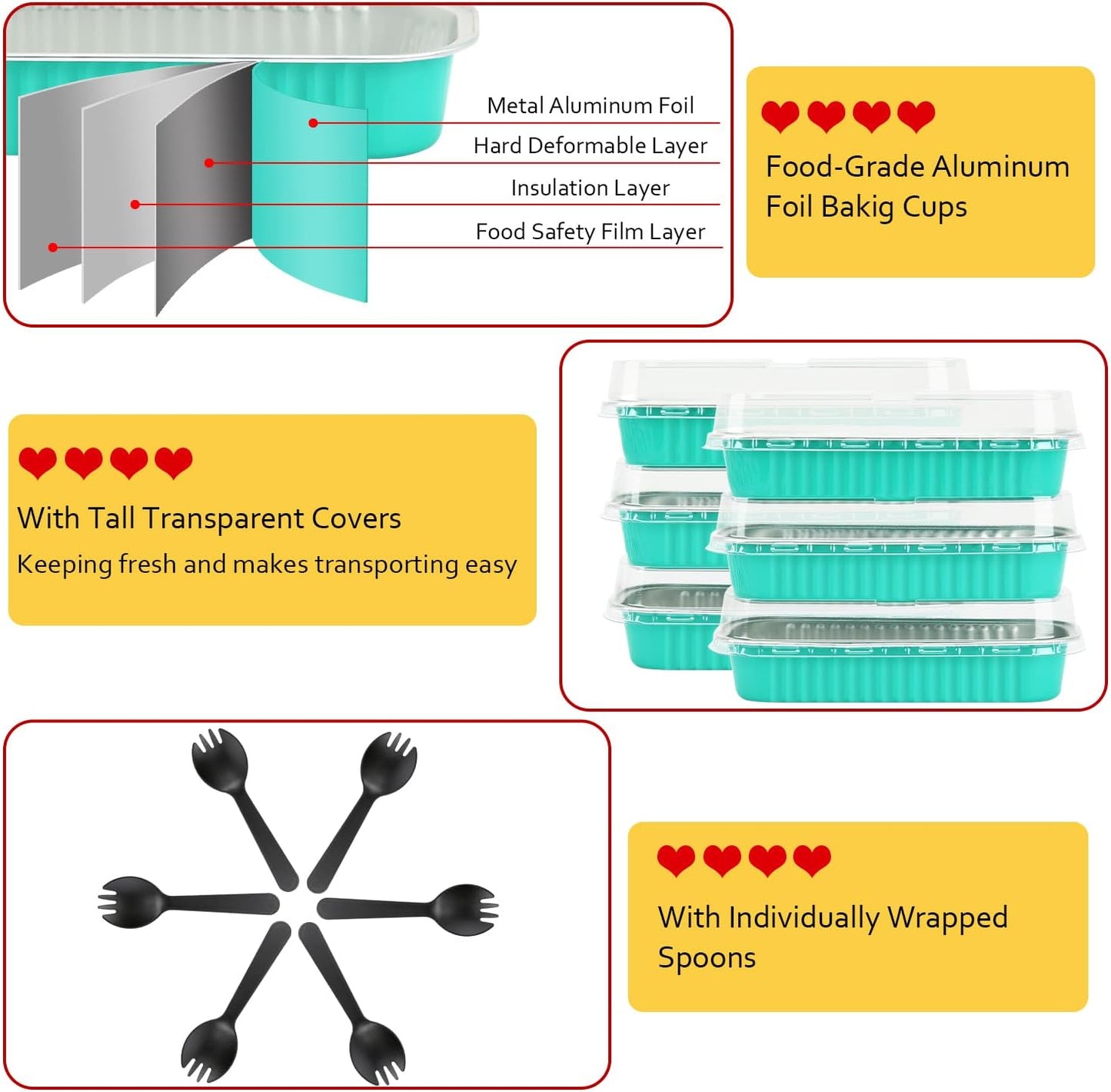 LNYZQUS Mini Loaf Baking Pans with Lids 100 Pack, 6.8oz Rectangle Mini Cake Tins Baking Cups,Disposable Aluminum Foil Baking Pan Muffin Tins Containers -Cyan Blue