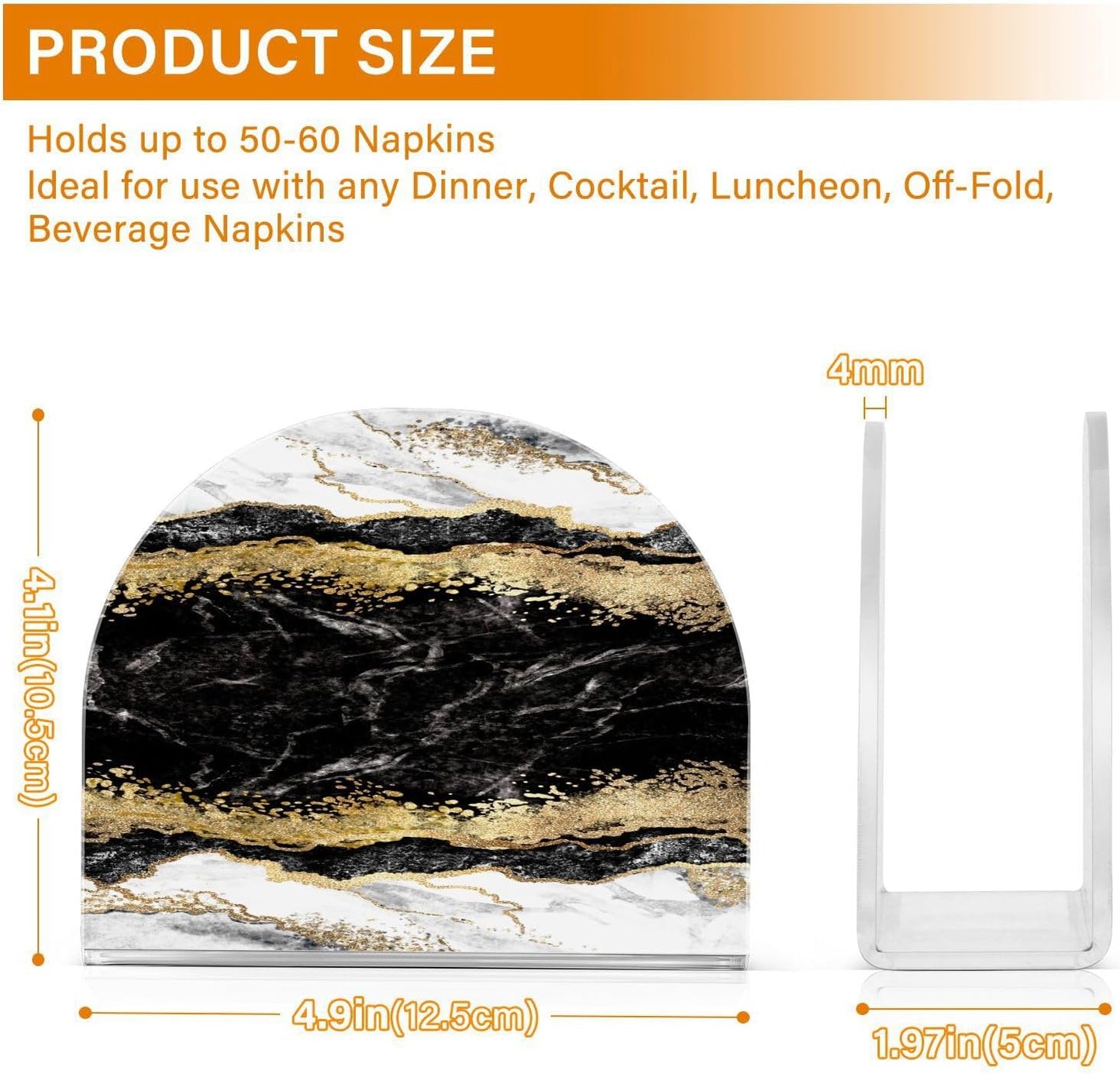 Black White Marble Gold Veins Napkin Holder for Table Paper Napkins Holder Acrylic Tissue Dispenser Kitchen Dining Room Bathroom Party Car Decor