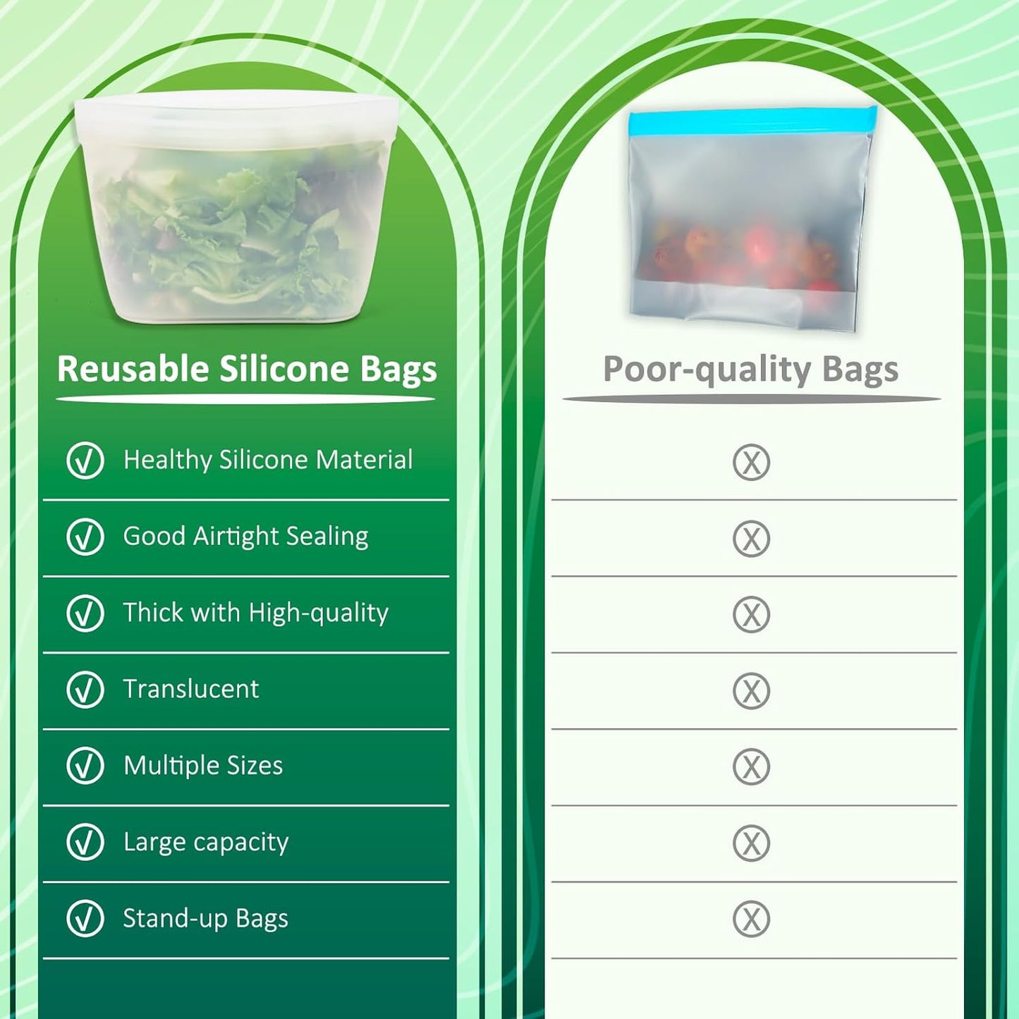 Silicone Bags for Food Storage, Reusable Zip Lock Bags Silicone Food Storage Containers, Freezer Microwave Oven Dishwasher Safe, Plastice BPA-Free 5 Pack (40oz 20oz 12oz 17oz 34oz)