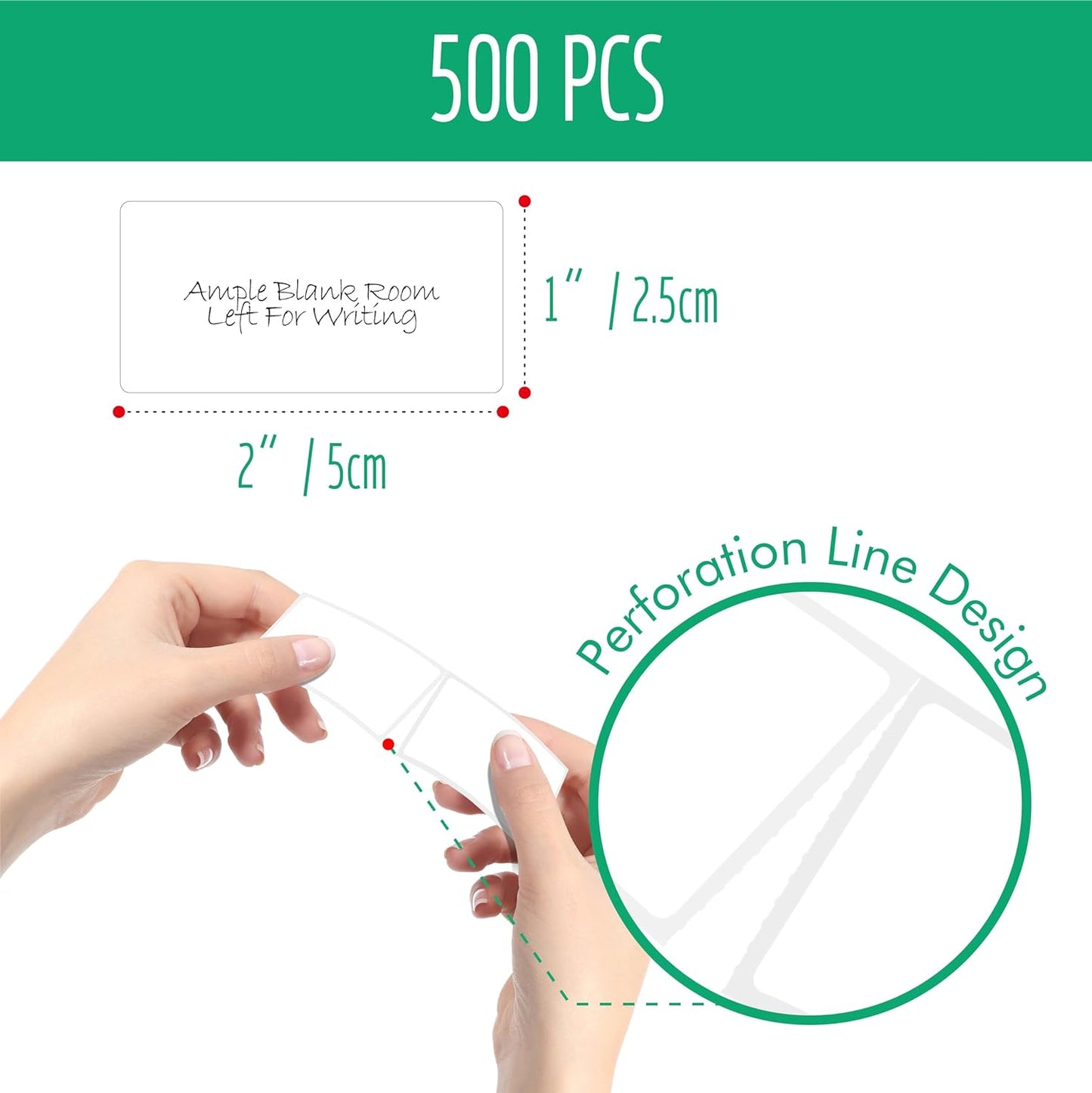 500 Removable Blank Food Labels, Water/Oil/Tear Resistant with Perforation Line for Freezer Food Containers Jars Pantry Organization (Each Measures 1” x 2”)