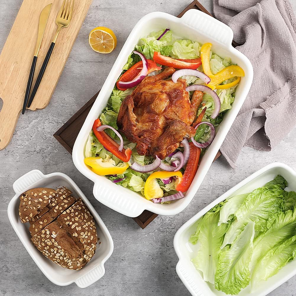 Sweejar Baking Pans Set, Ceramic 9x13 Baking Dish with Handle, Rectangular Casserole Dishes for Oven, Bakeware Sets of 3, Durable Lasagna Pan Deep for Kitchen, Banquet, Wedding Gift(Gradient Gray)