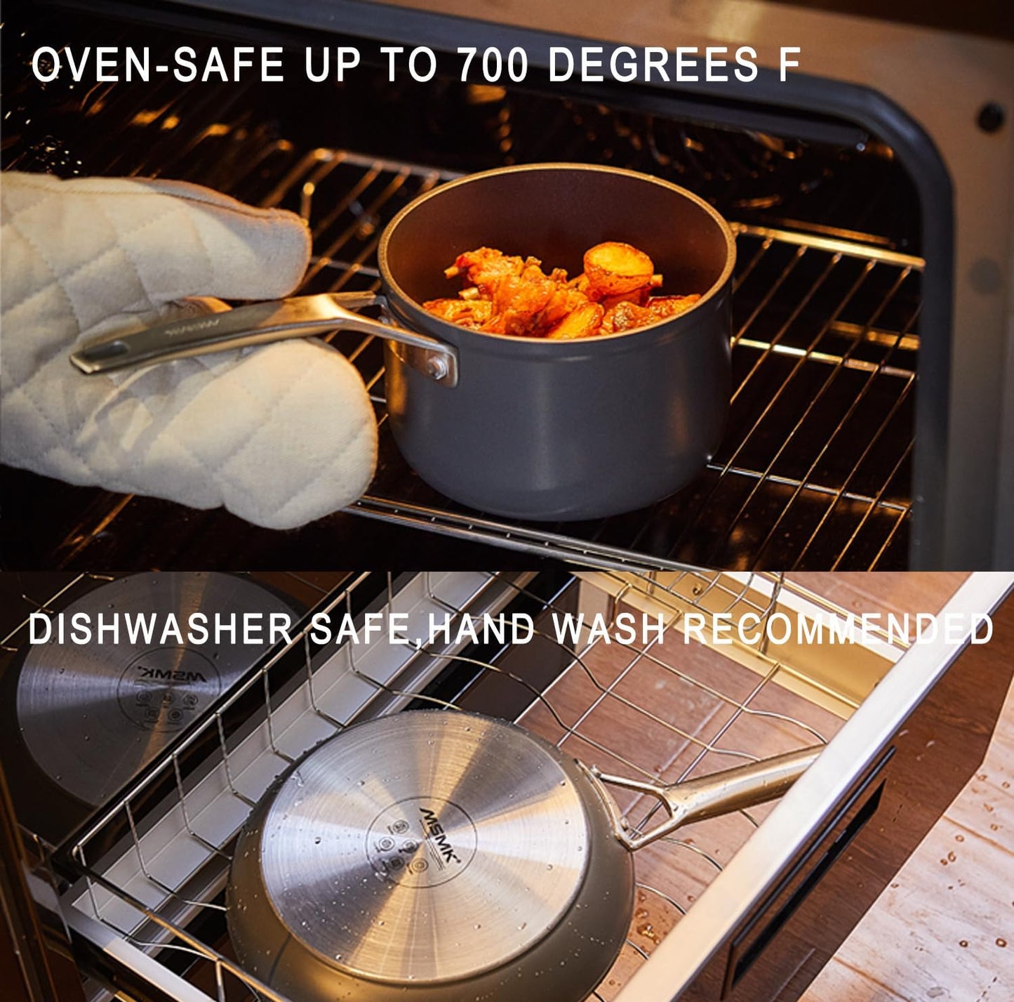 MsMk 10-Piece Pots and Pans Set non stick, Cookware Sets for building a starter kitchen or refreshing, Even Heating, Easy Clean-Up, Comfortable Handling, Induction Compatibility