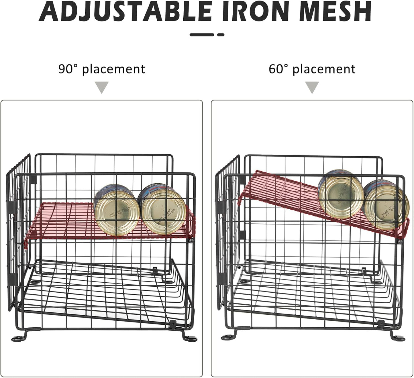 JKsmart 2-Pack Stackable Can Rack Organizer, Can Storage for Kitchen Pantry Cabinet, Can Holders for Food, Multifunctional Can Dispenser for Snacks Soda