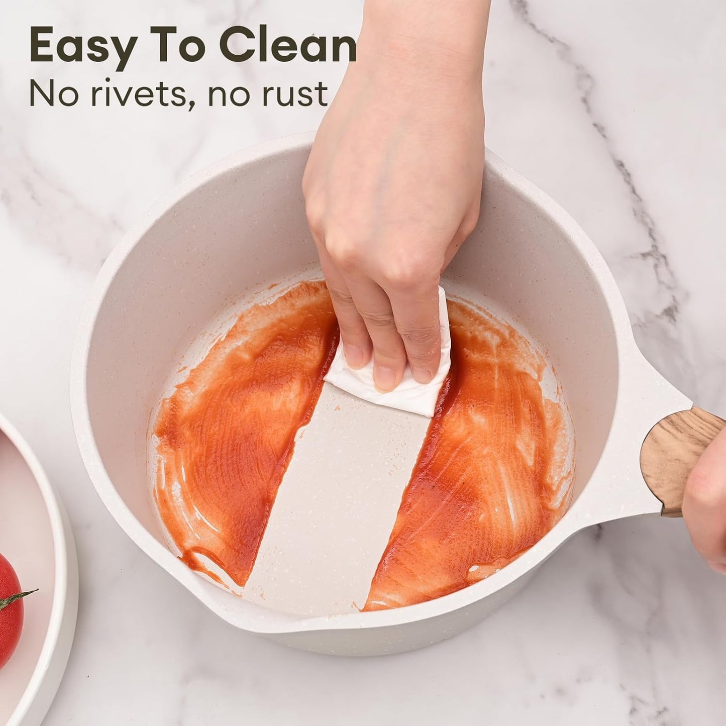 JEETEE 2 Quart Sauce Pan with Lid, Non Stick Small Pot with Coating, Masterclass Cookware Sauce Pot for Cooking, PFOA/PFOS Free(Beige)