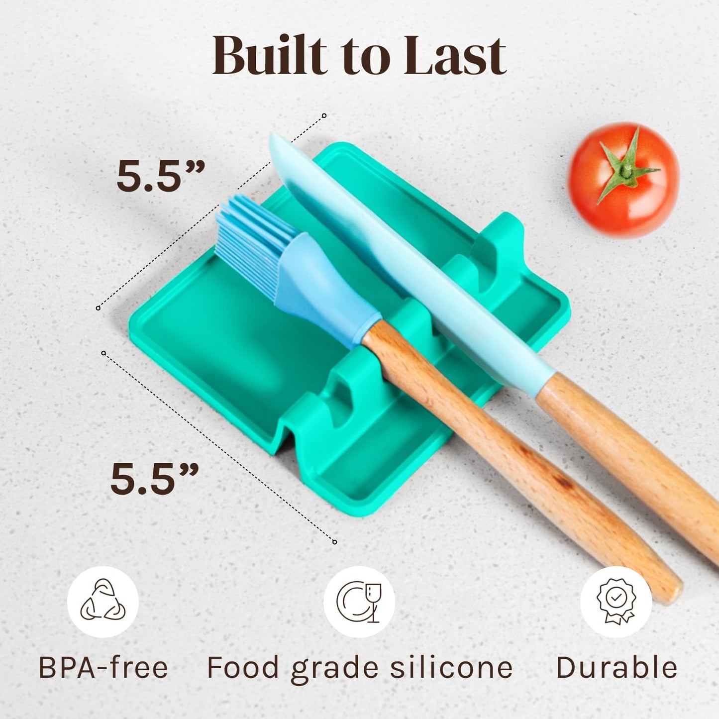 Aqua Green Silicone Spoon Rest for Stove Top with Drip Pad (Two Pack) - Heat-Resistant, BPA-Free Utensil Rest & Spoon Holder for Kitchen Counter - Grill Utensil Holder for Spatulas, Tongs, Ladles