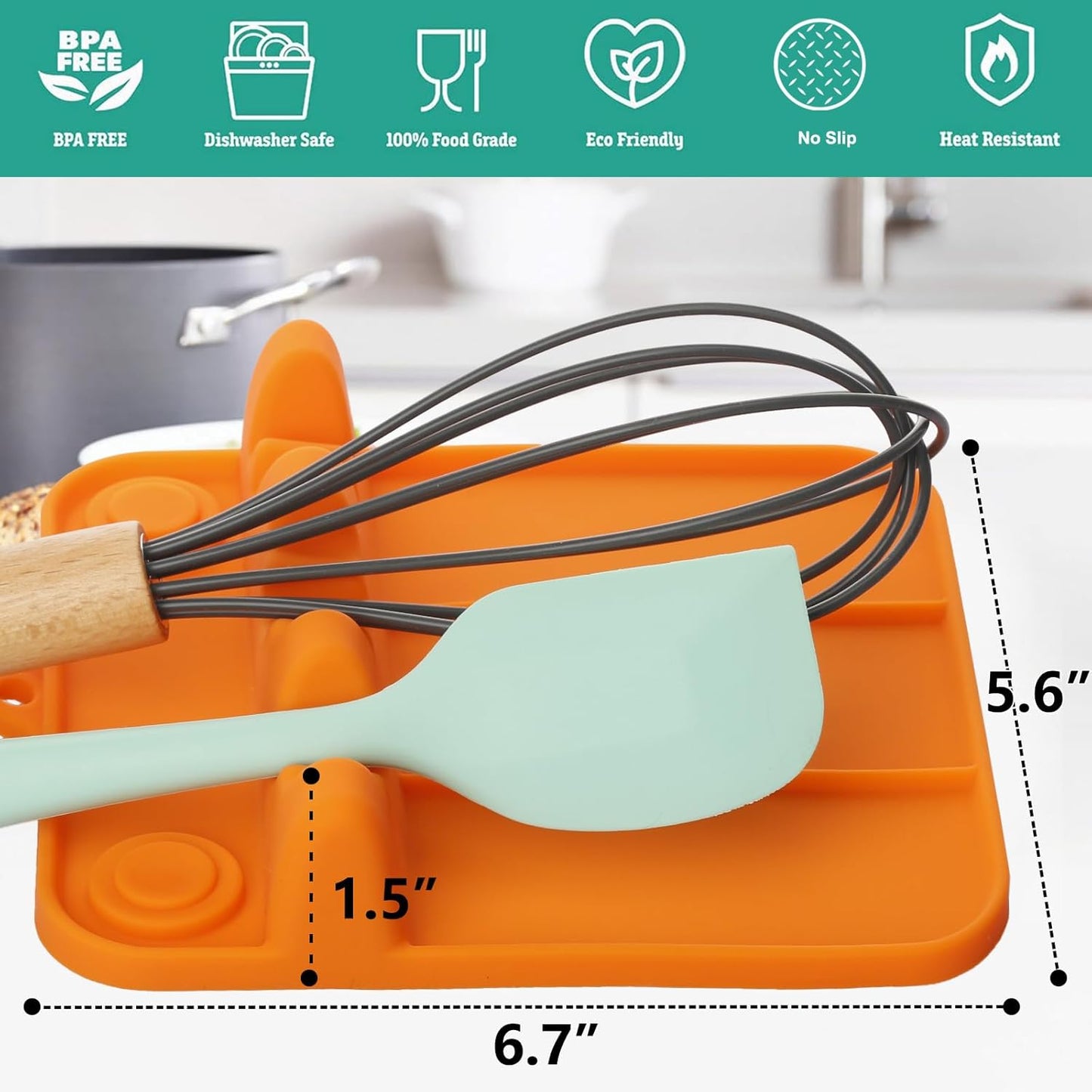 Spoon Rest, Silicone Spoon Holder for Stove Top with Drip Pad Suitable for Multiple Kitchen Gadgets, 3-Groove Upgraded Utensil Rest for Kitchen Counter, Heat-Resistant Dishwasher Safe, Orange