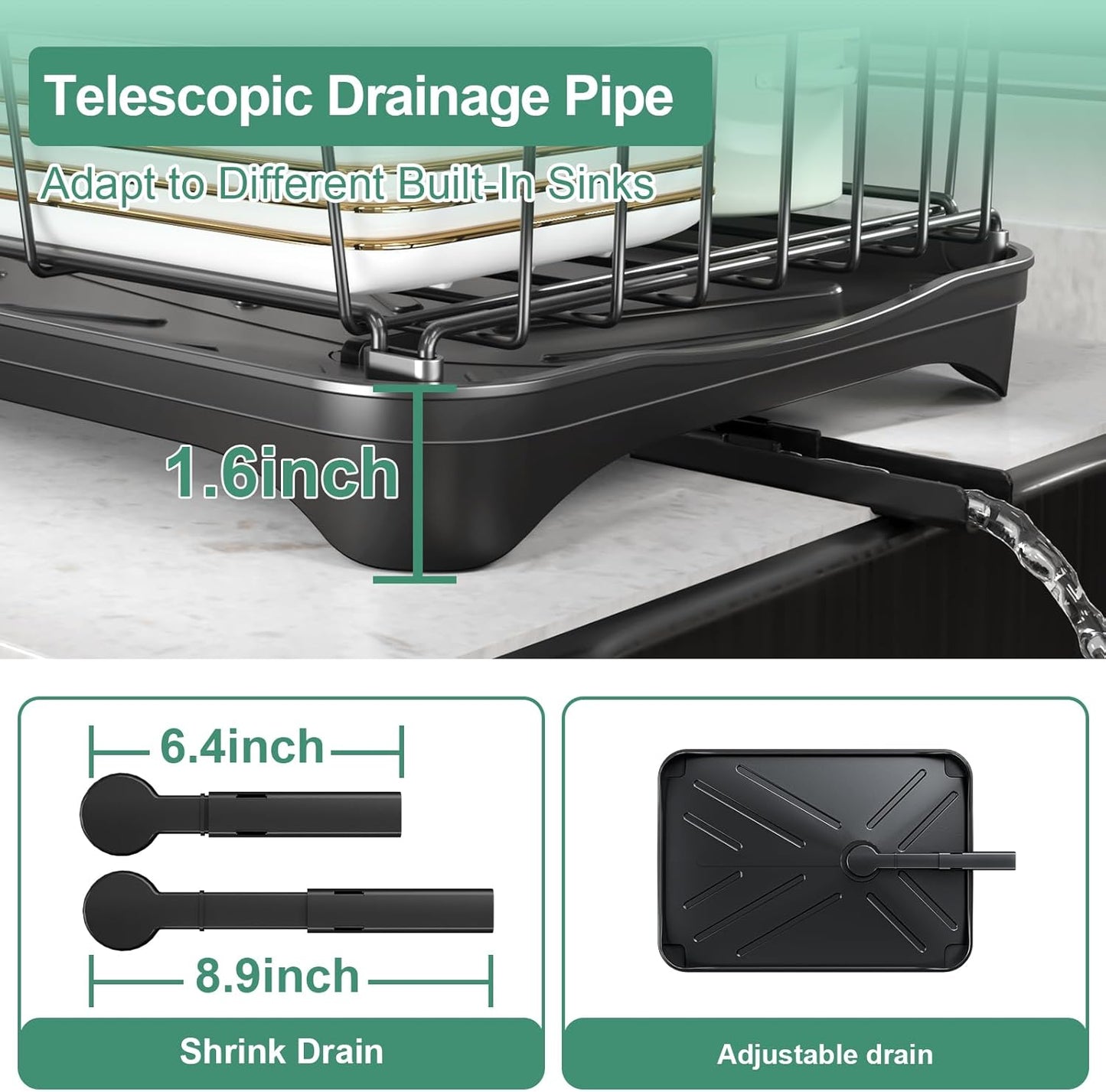 Dish Drying Rack for Kitchen Counter – Large Capacity Single Tier Dish Drainer with Utensil Holder & Cutlery Tray, Space Saving Countertop Organizer, Black