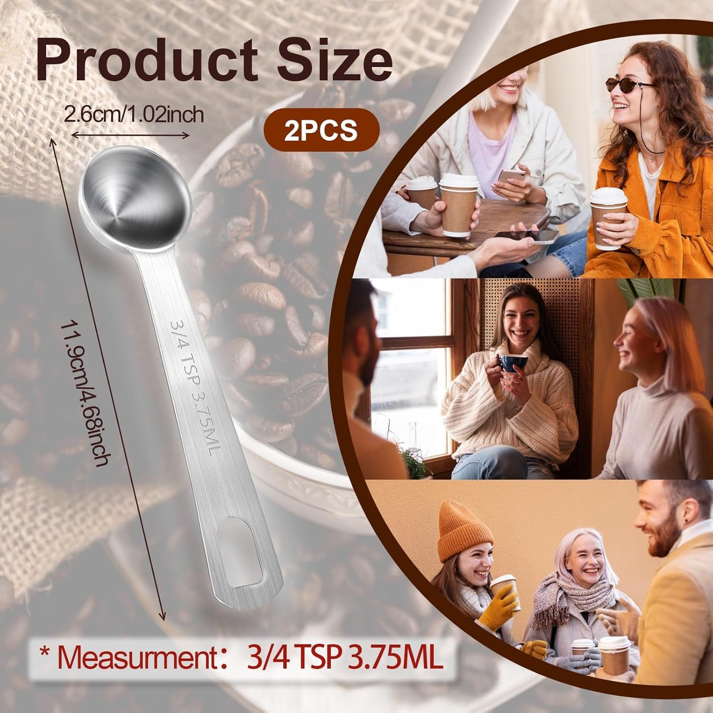 Measuring Spoons, 2 Pcs Stainless Steel Tablespoon 3.75ML / 3/4 TSP, Small Metal Teaspoons for Measuring Dry and Liquid Ingredients