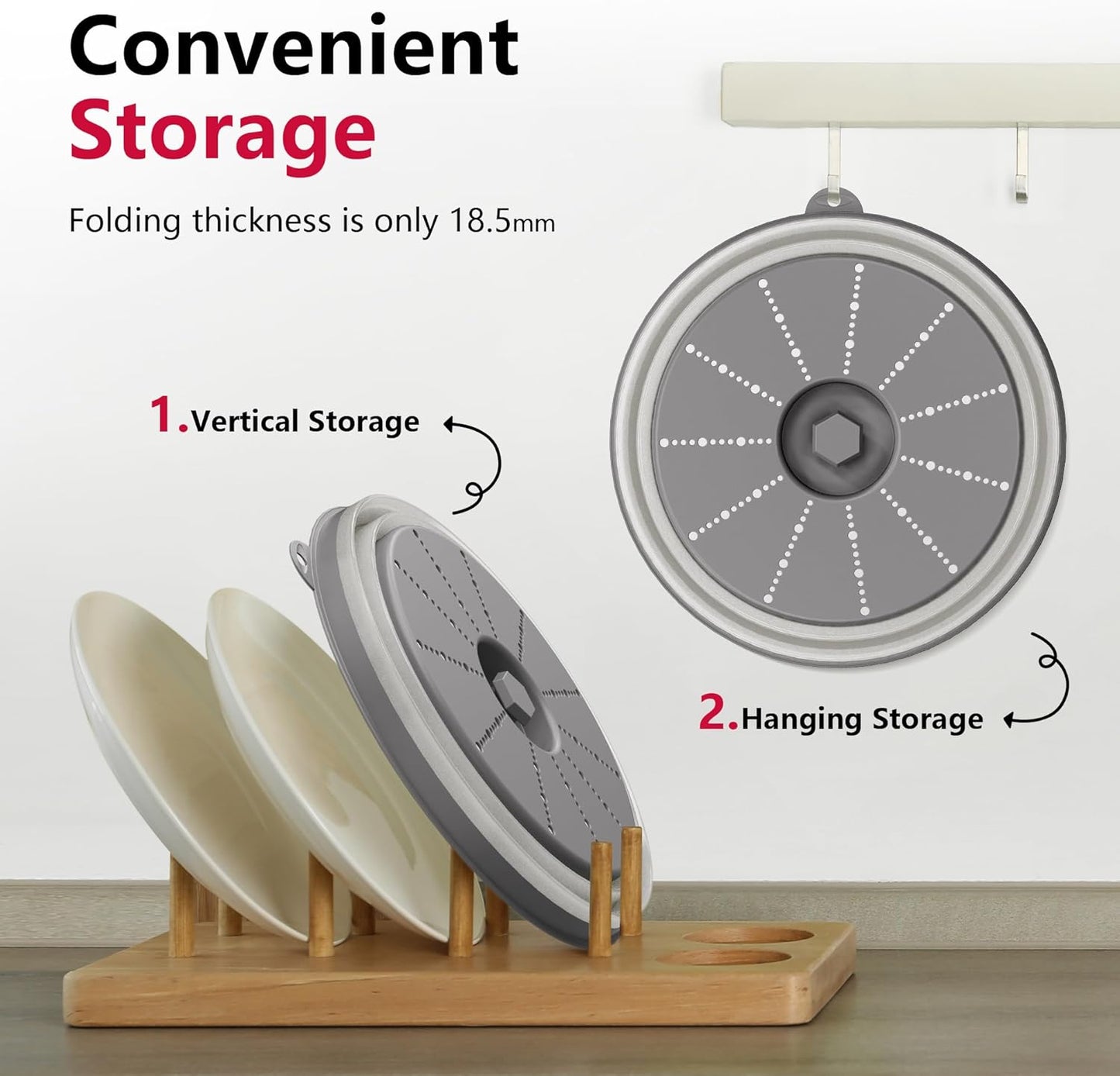 WVM Microwave Splatter Cover Vented for Food with Hook Hole, Splatter Guard & Colander Kitchen Gadget for Food, Meal Prep, Grey
