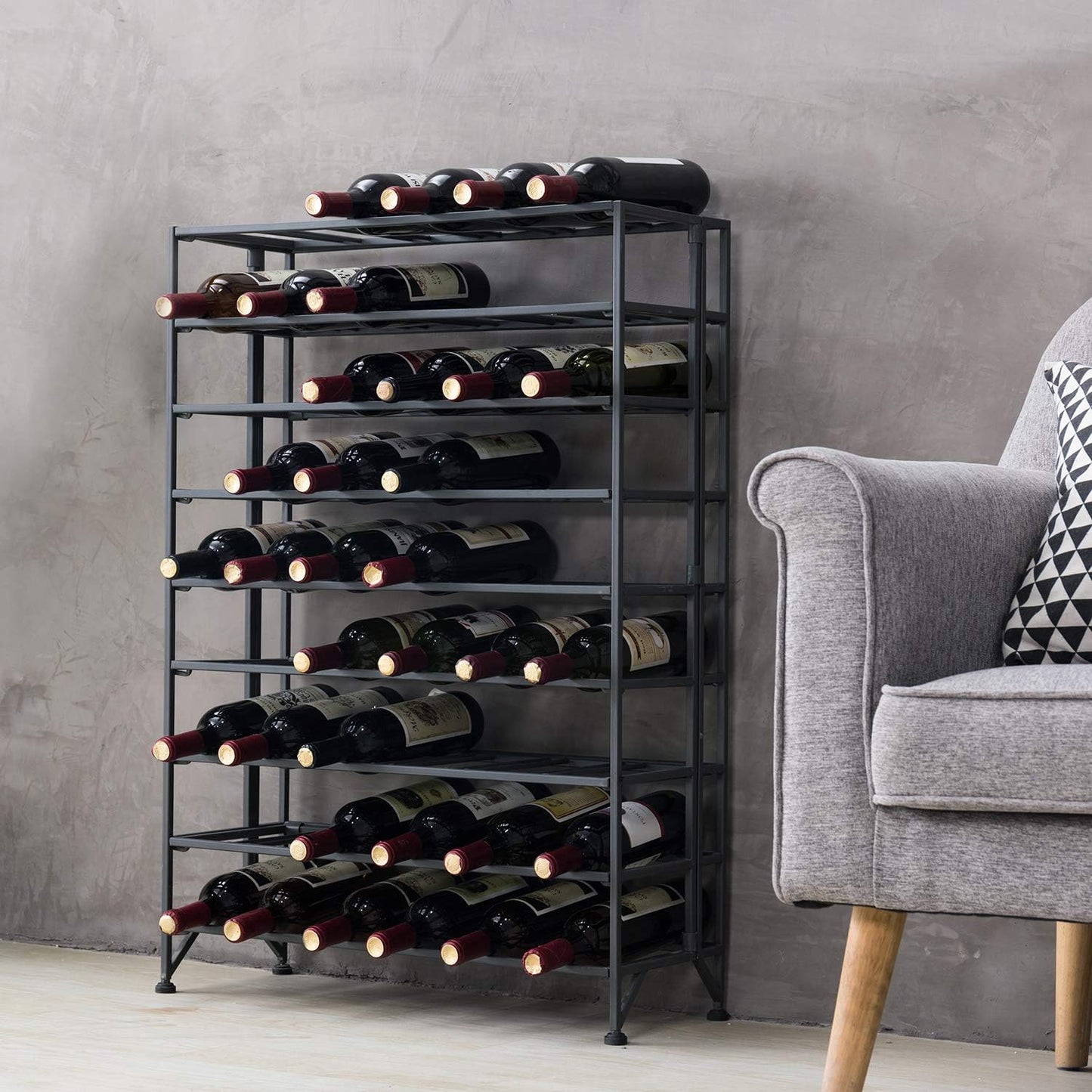 MyGift Gray Metal Wine Rack Freestanding Floor Stand, 9 Tier Wine Bottle Shelf - Holds up to 54 Bottles