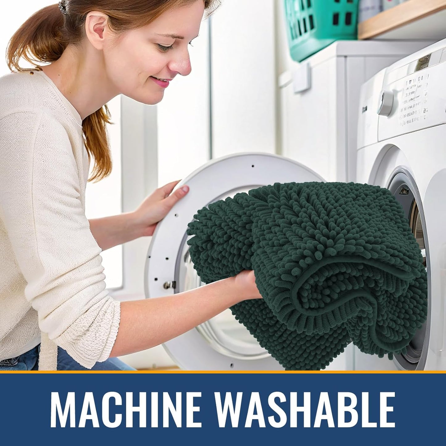 Arotive Bathroom Rugs 30x20, Extra Soft Absorbent Shaggy Chenille Bath Rugs, Machine Washable Rubber Backing Non-Slip Bath Mats for Bathroom Floor Tub and Shower Home Decor Accessories, Blackish Green