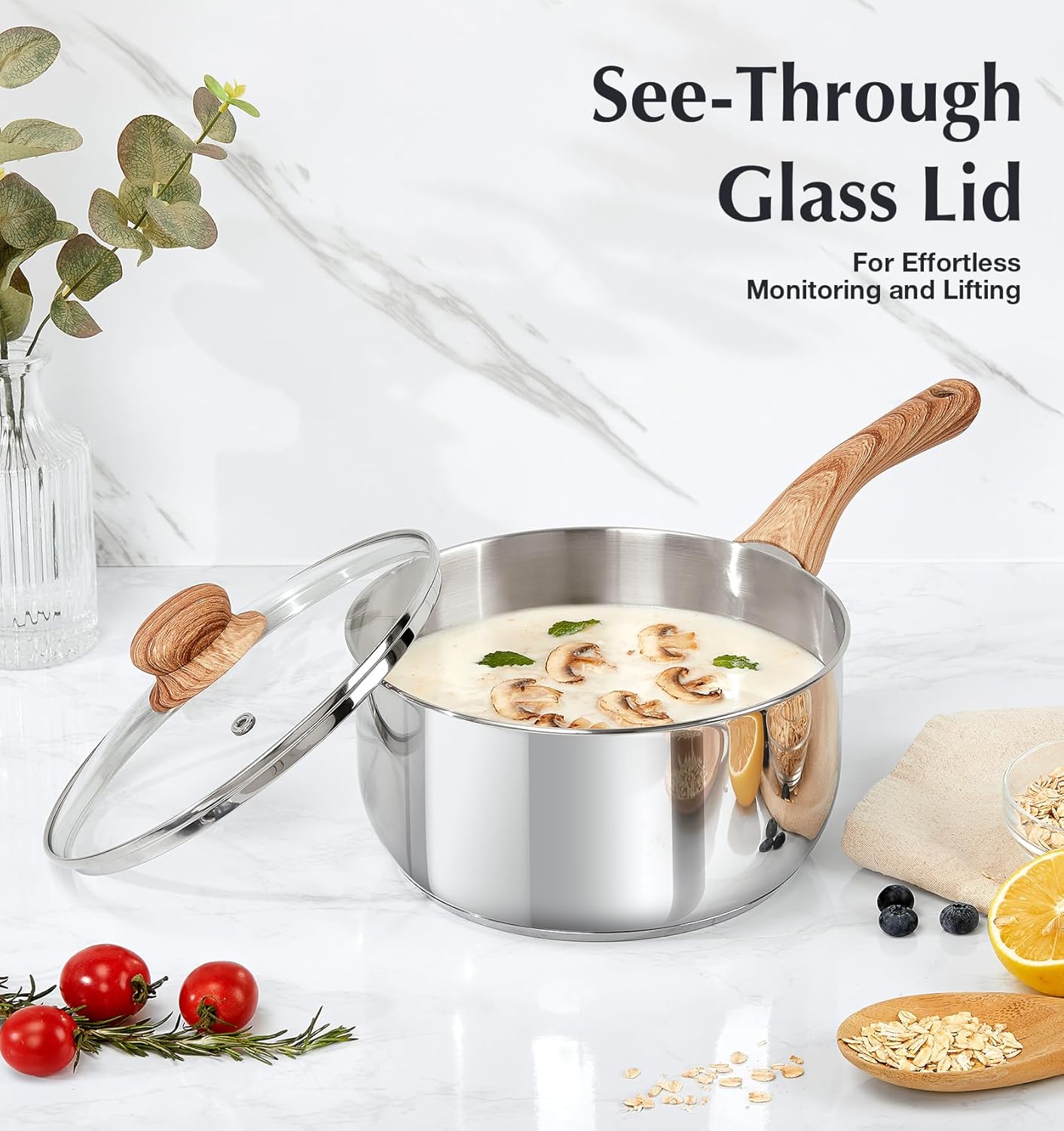 KOCH SYSTEME CS Stainless Steel Saucepan 6PCS, Stainless Steel Pot 1.5QT & 2QT & 3QT with Heat-resistant Bakelite Handle, Tri-ply Base Sauce Pan, Induction Compatible Pots, Pot Set 6 Piece