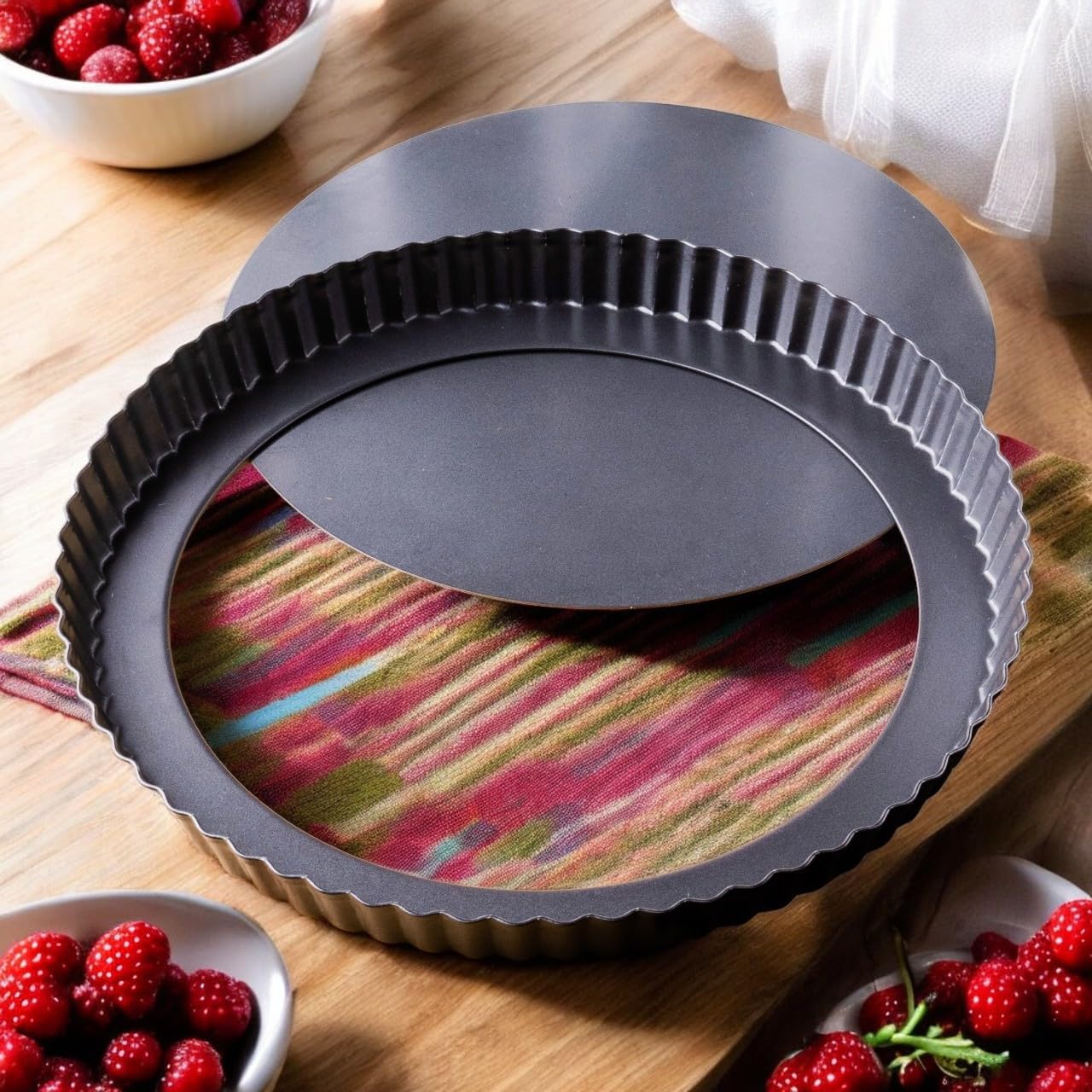 Tart Pan 10 Inch Removable Bottom- Carbon Steel Quiche Pan, Rust & Temperature Resistant Quiche Baking dish 550-600 °F- Non-Stick, Sturdy & Dishwasher Safe- Perfect for Baking Tarts (10 Inch)
