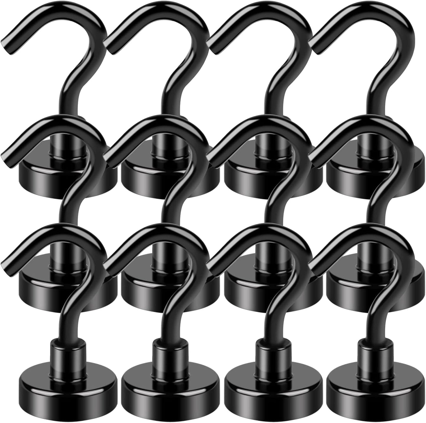 LOVIMAG Magnetic Hooks, 12 Pack 30lbs+ Magnet Hook 2025 Cruise Cabin Ship Essentials Heavy Duty Strong Magnets Refrigerator Fridge Hanging for Classroom Beach Vacation Kitchen Grills Home (Black)