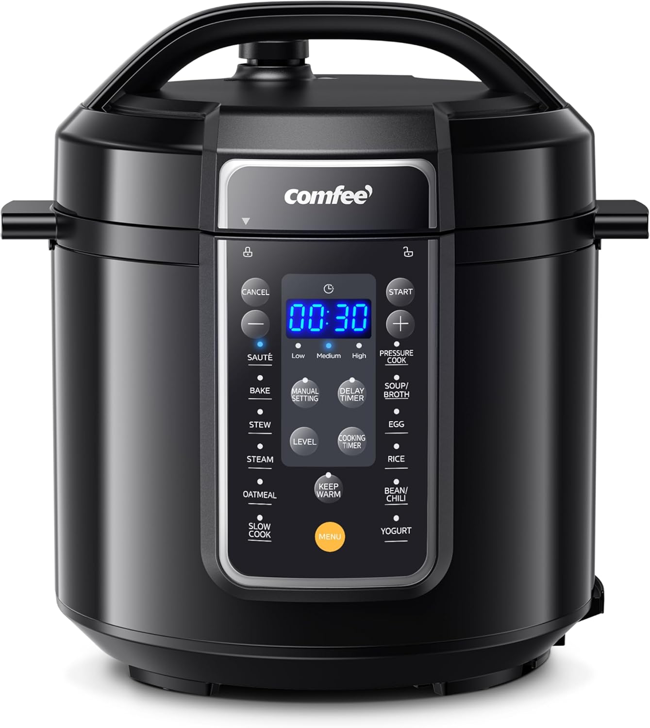 COMFEE’ 9-in-1 Electric Pressure Cooker, 14 Presets Instant Multi Cooker Olla de Presion Non-Stick Pot Yogurt Maker Rice Cooker Slow Cooker Sauté Steamer 6 Quarts Black