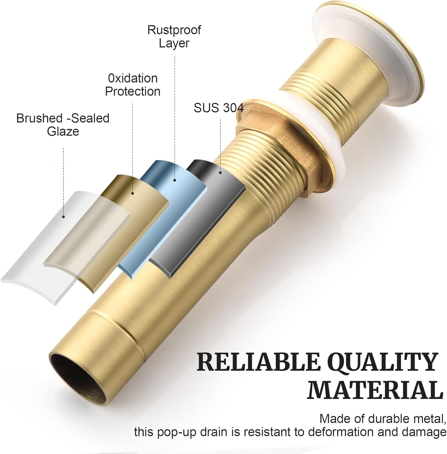 Pop up Sink Drain Stopper for Bathroom Vessel Vanity Sink Art Basin Brushed Gold, Small Cap Without Overflow, Metal Pop-up Drain Strainer with Detachable Basket Stopper