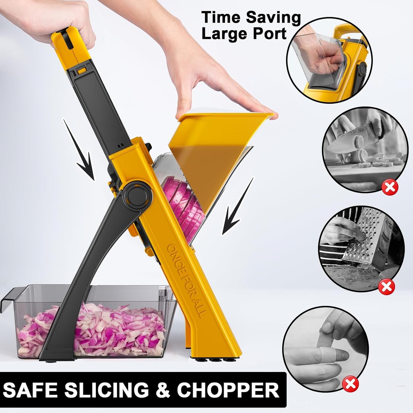 Safe Mandoline Food Slicer for Kitchen, Multifunctional Vegetable Chopper, Mandoline Potato Slicer with 35+ Presets & Thickness Adjuster, French Fry Cutter, Veggie Dicer for Meal Prep (Yellow)