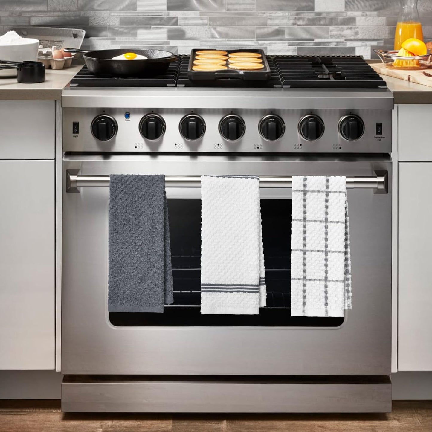 Artoid Mode Ring Spun Cotton Grey Kitchen Dish Towels, 15x25 Inch Ultra Soft Absorbent Quick Drying Household Cleaning Tea Towels Bar Towels Set of 6