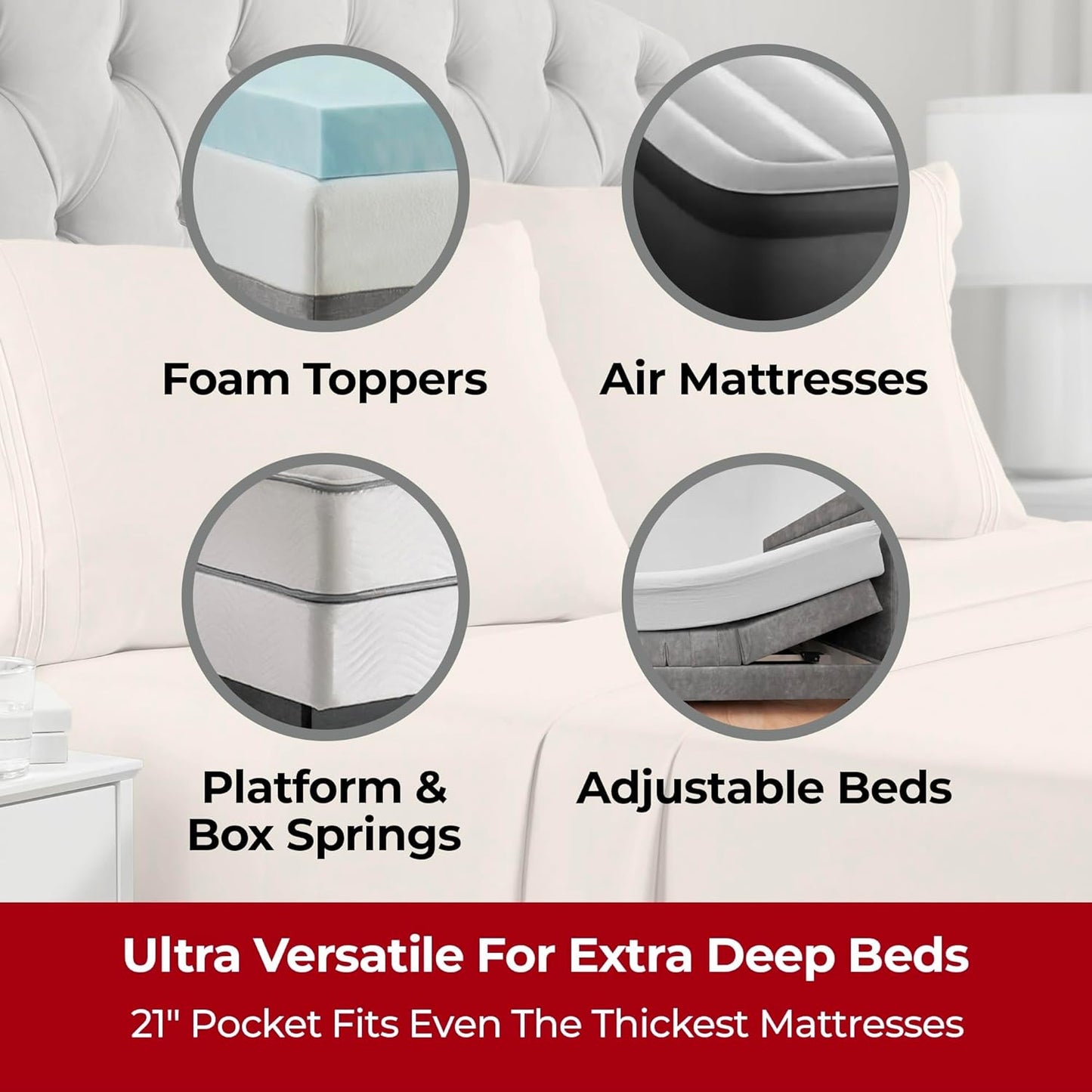 Mellanni Extra Deep Split King Sheets - 5 PC Iconic Collection Bedding - Hotel Luxury, Ultra Soft, Cooling Bed Sheets - Wrinkle, Fade, Stain Resistant (Split King, Beige)