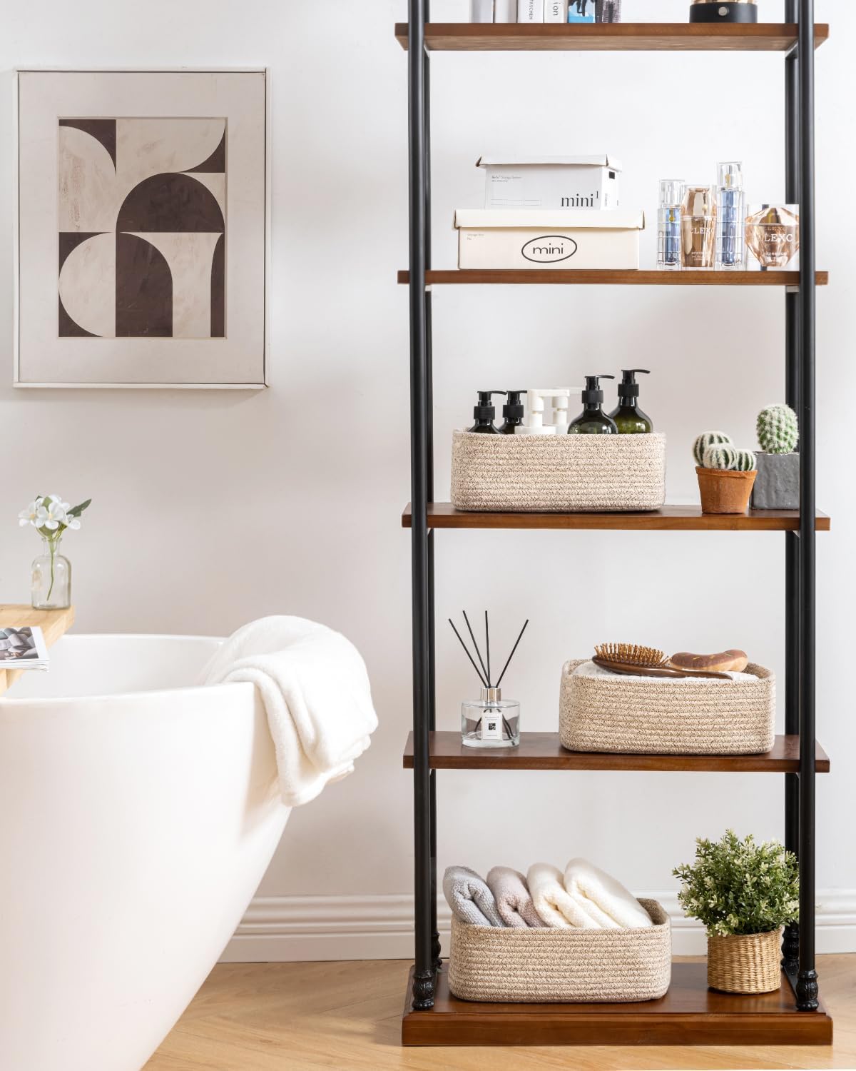 Small Woven Basket, 12 x 8 x 4.5 Inches, Storage Basket for Organizing, Cute Small Rope Shelf Closet Cube Storage Bins Baskets for Shelves, Dog Toy Gift Baskets Empty, 3 Packs, Mixed Brown