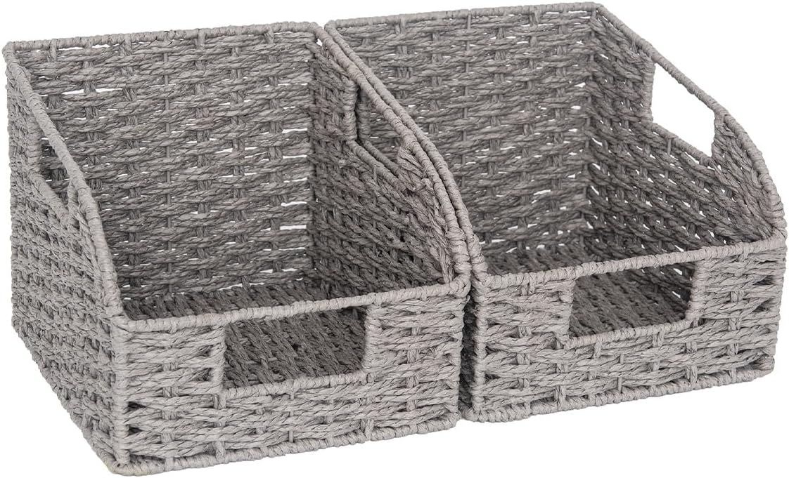StorageWorks Wicker Baskets for Organizing, Pantry Organizers and Storage, Round Paper Rope Storage Basket for Pantry Shelves, Kitchen Counter, Gray, 2 Pack