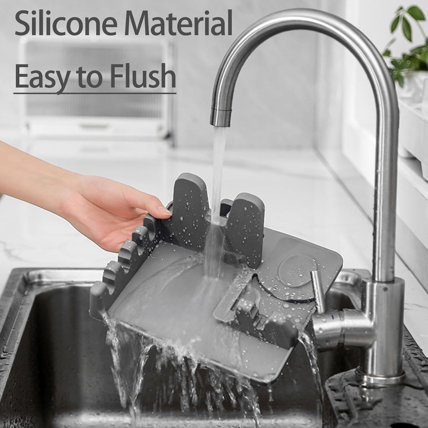 Silicone Spoon Holder Spoon Rest with Lid Holder for Stove Top,BPA Free Utensil Rest for Kitchen Countertop,Non-Slip Heat-Resistant Stove Utensil Holder for Spatula,Ladle,Tong&Pot Lid (Grey)