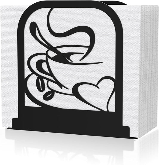 Modern Standing Napkin Holder for table, Black Metal Napkin Dispenser, Coffee time Theme Style Napkin Holder, Suitable for Kitchen, Coffee Shop, Dining Room