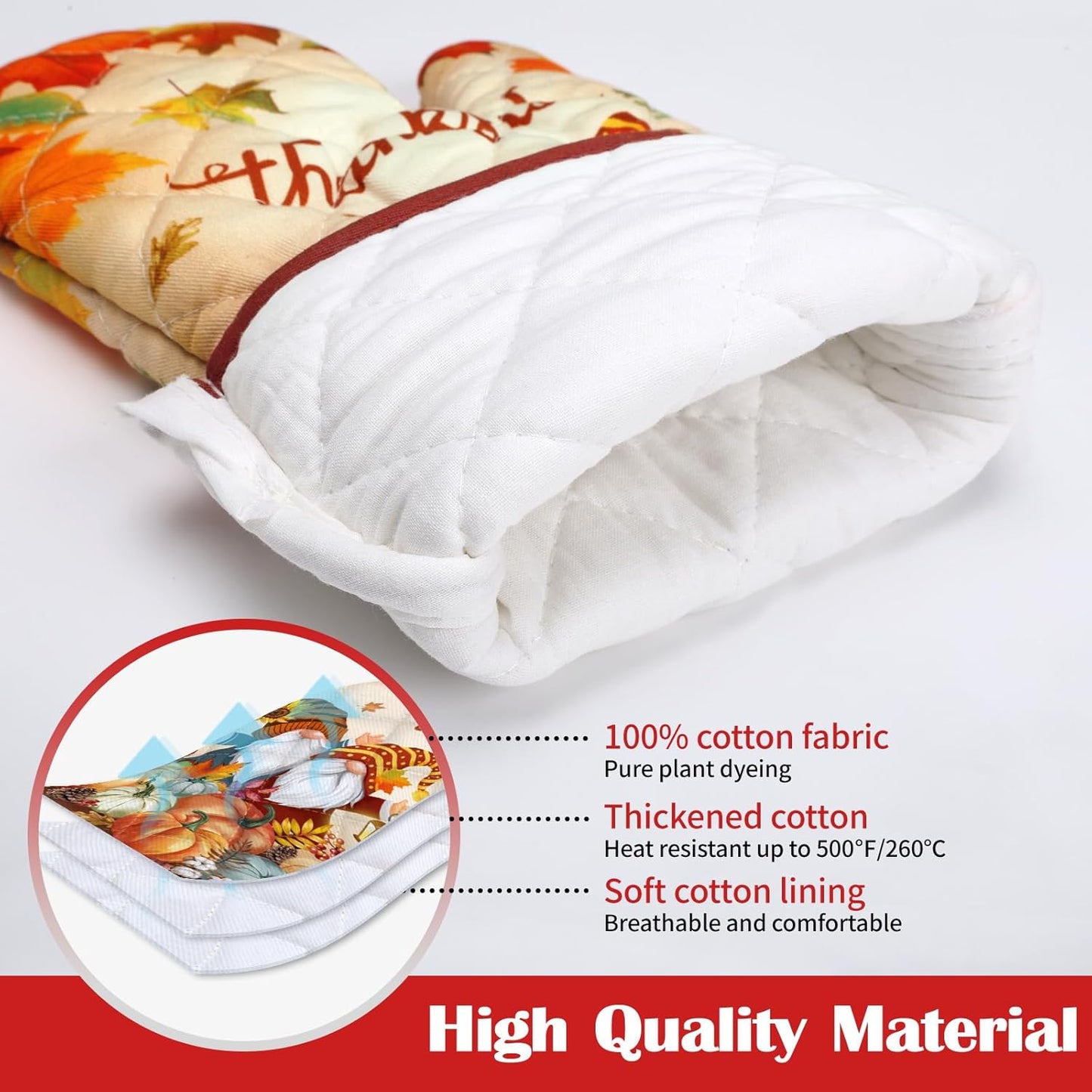 Fall Thanksgiving Gnome Kitchen Towels and Oven Mitts Set 4Pcs, Soft Absorbent Dish Cloth Heat Resistant Oven Gloves for Cooking Baking Kitchen Decoration, Gifts for Her