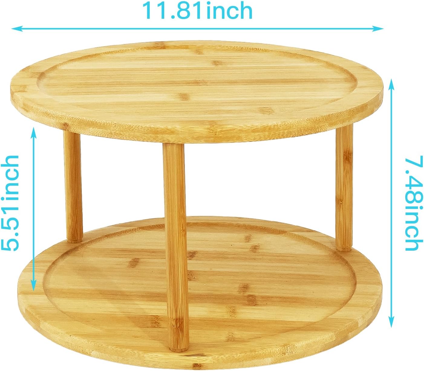 Wood Lazy Susan Organizer Bamboo 2-Tier Rotating Storage Rack – 360° Turntable Organizer for Kitchen, Spices, Cosmetics
