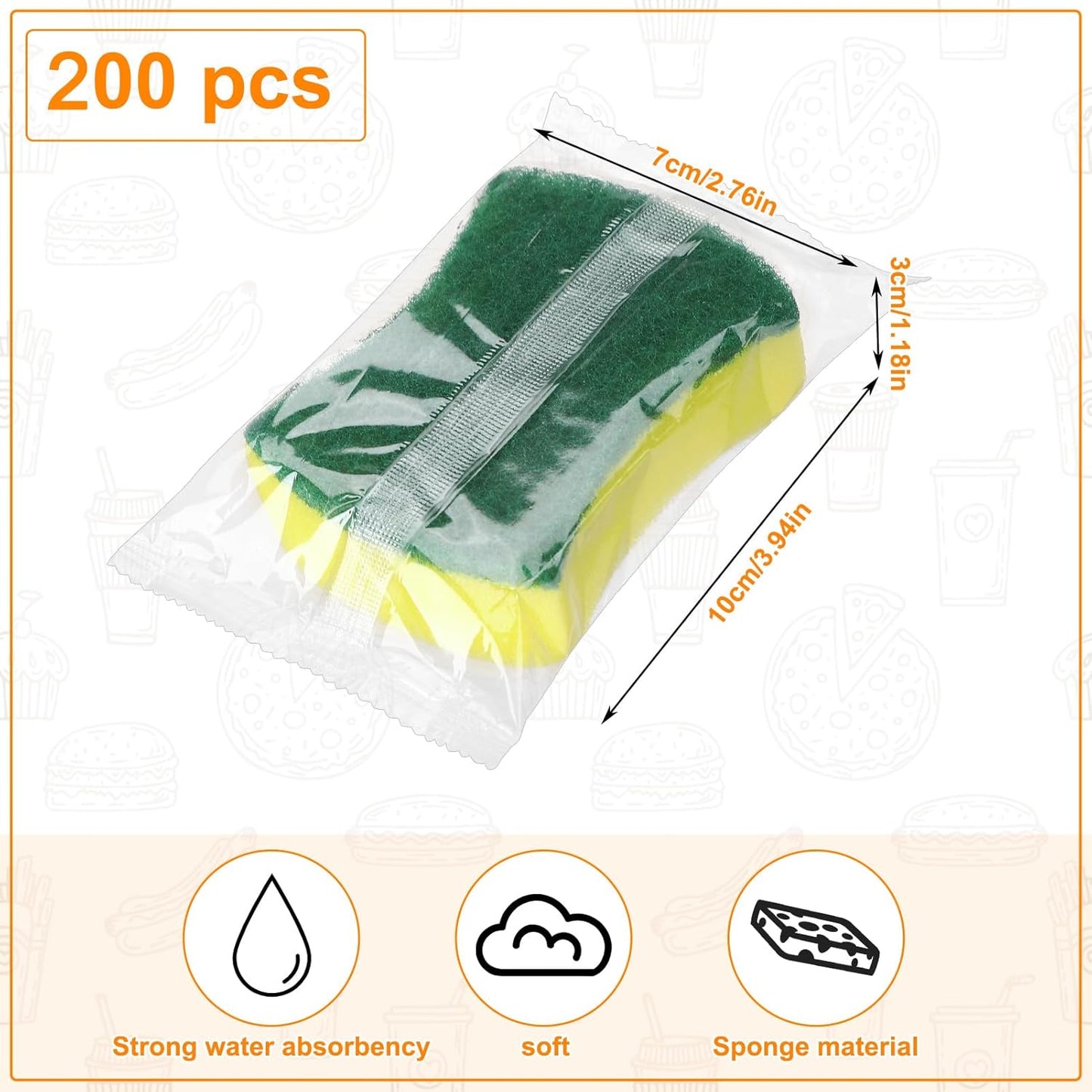 200 Pcs Individually Wrapped Sponges,Uncompressed Non Scratch Scrouing Sponges for Household Cleaning Dishes Kitchen Airbnb Apartment Car Bike