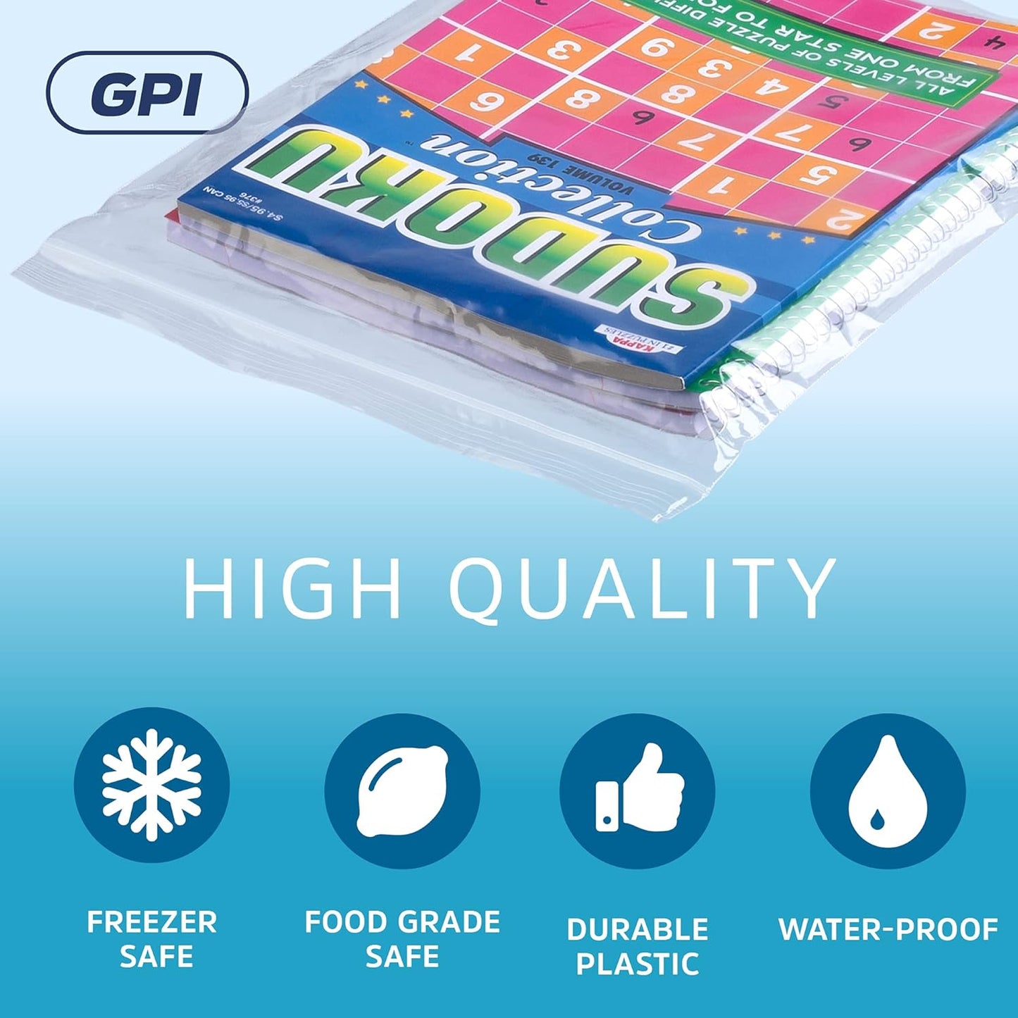 GPI - 12" x 12", Pack of 100, Clear Plastic Reclosable Zip Bags, Large, Bulk 2 mil Thick Strong & Durable Poly Baggies with Resealable Zip Top Lock for Travel, Storage, Packaging & Shipping.