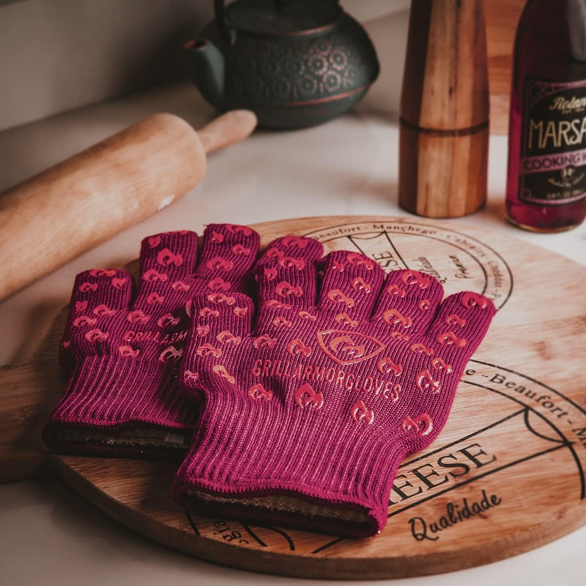 Grill Armor Oven Gloves 932°F Extreme Heat & Cut Resistant Oven Mitts with Fingers for BBQ, Cooking, Grilling, Baking – Accessory for Smoker, Cast Iron, Fire Pit, Camping, Fireplace, Griddle & More