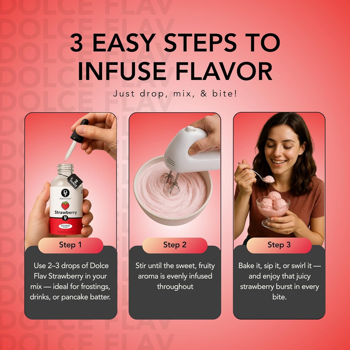 Dolce Flav Strawberry Extract 8 oz – Kosher, Sugar-Free, Concentrated Berry Flavor for Candy, Chocolates & Desserts, Includes Measured Dropper