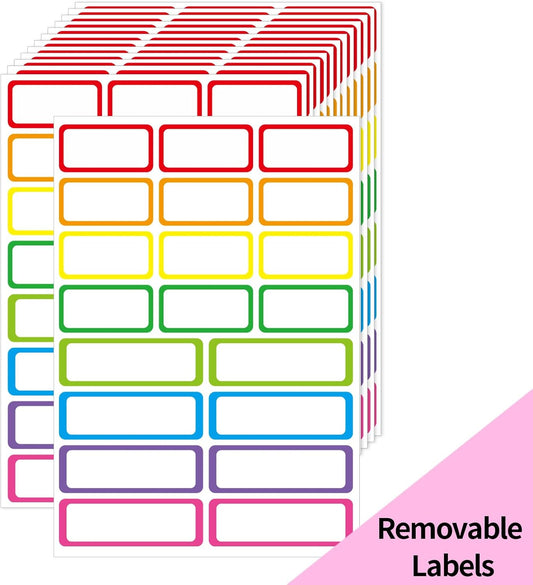 STARLIBOO Colored Labels, Removable Labels Stickers, Self-Adhesive Rectangular Stickers Water/Oil/Tear Resistant for Storage/Classroom/Home (2 Size, 300 Labels)