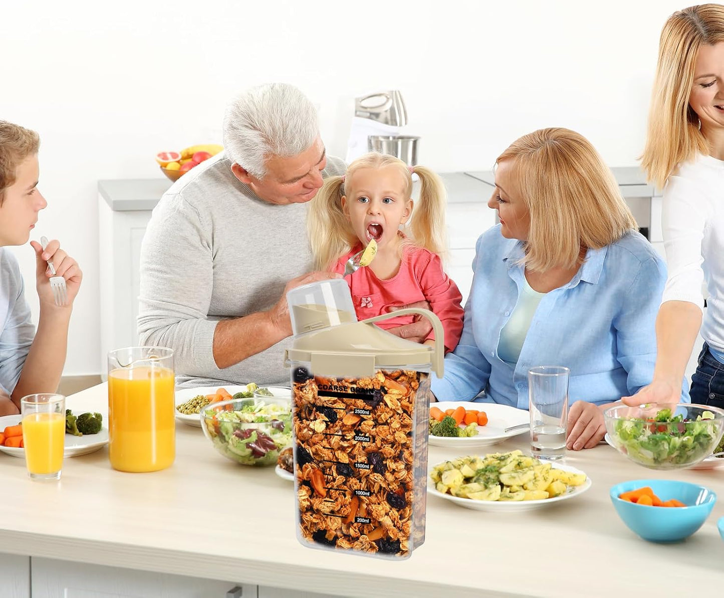 1 Piece Cereal Containers Storage, 2.5L/85oz Rice Airtight Storage Container, BPA Free Clear Plastic Cereal Dry Food Flour Bin, Dog Cat Food Dispenser with Measuring Cup, for Kitchen Pantry