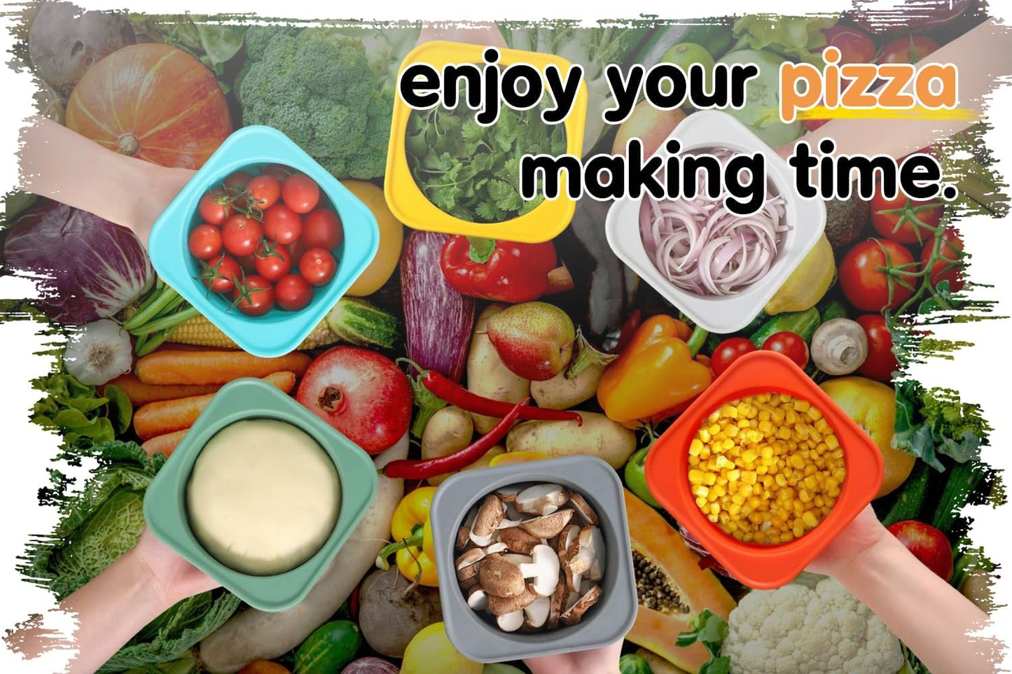 PLUS-1000ml Pizza Dough Proofing Box for DIY Artisan Pizza, Food Grade Silicone Stackable Containers with Lids. Freezer, Fridge, Dishwasher Safe (2Green Plus+2Space Grey Plus)