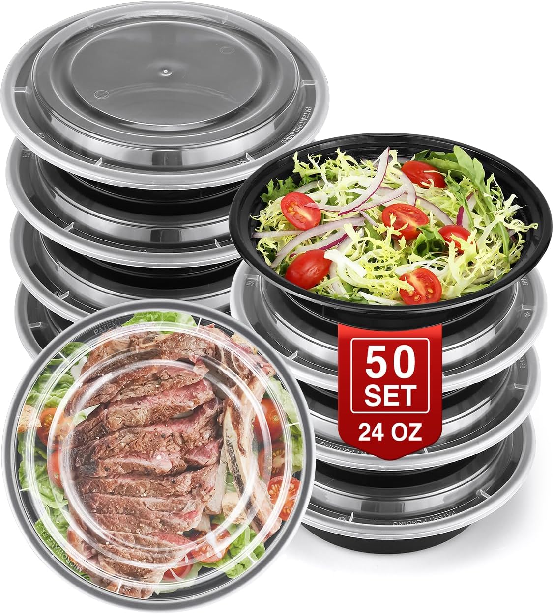 50 Sets 24oz Meal Prep Container - Reusable Plastic Food Storage Containers with Lids, Fits Microwave, Freezer and Dishwasher Safe