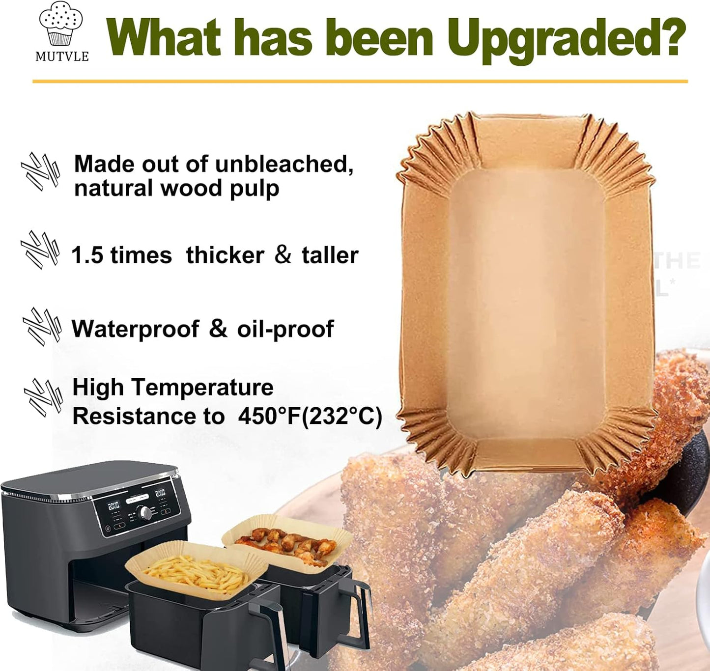 Air Fryer Liners for bella 4Qt Slim Air Fryer, Bella Air Fryer Accessories, Parchment Paper Liners Disposable Rectangular for Ninja Foodi 2-Basket, Instant Pot Vortex Plus, PowerXL Vortex(100Pcs)